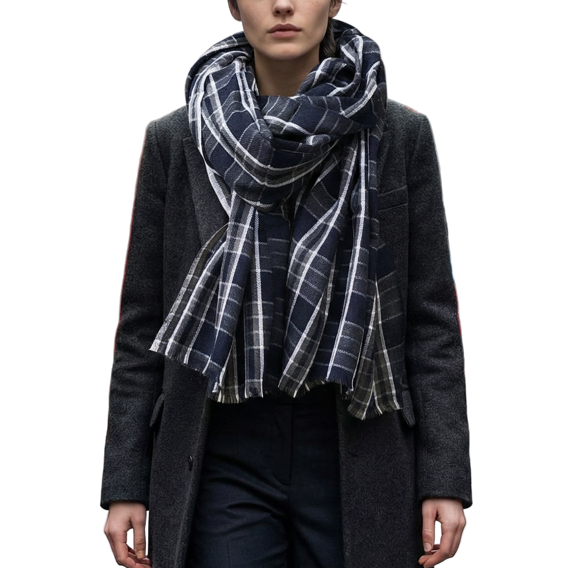 Jordan Navy Grey Plaid Pure Soft Cotton Unisex Scarf | 28" x 72"