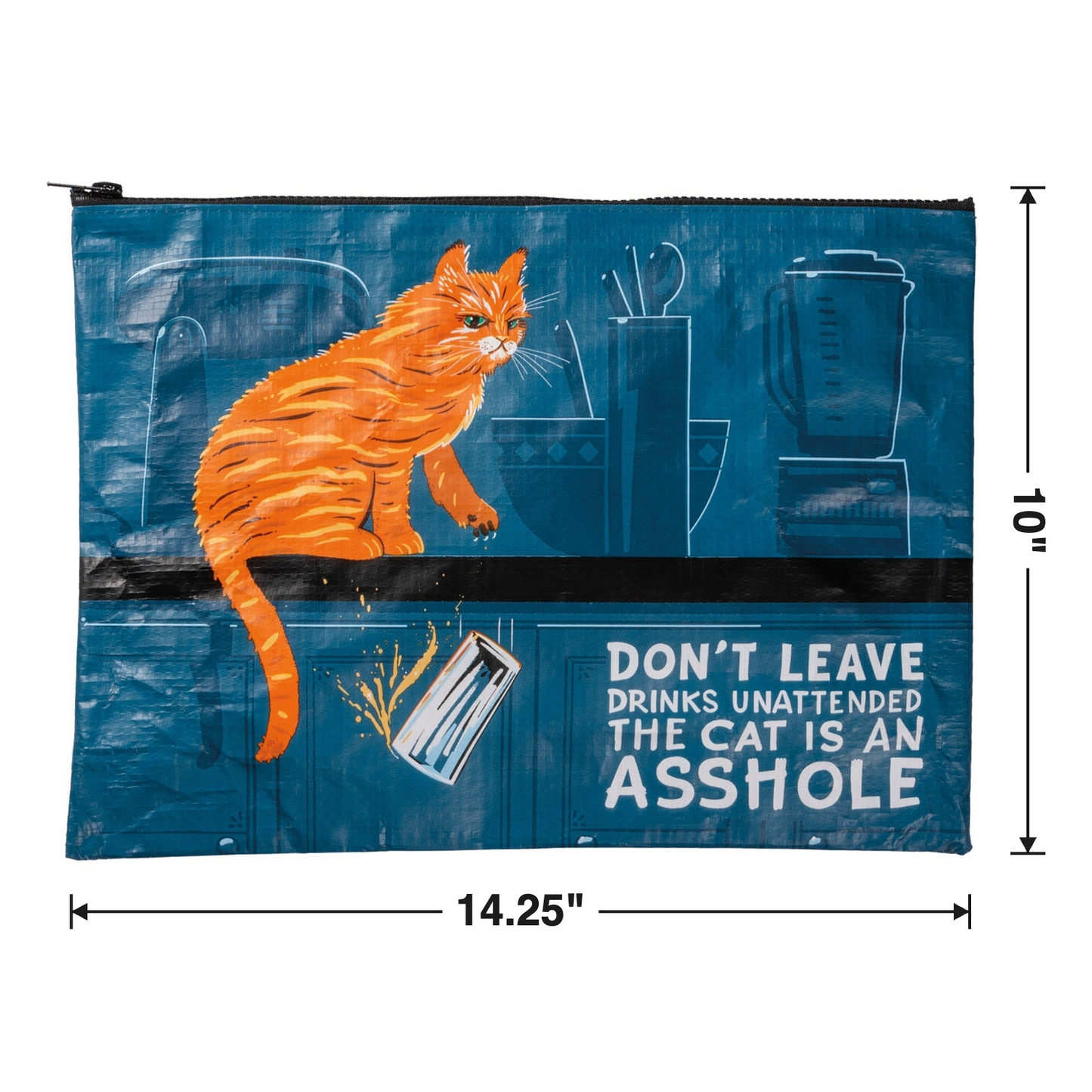 Jumbo Pouch Don't Leave Drinks Unattended Cat Design Recycled Material Jumbo Zipper Folder | 14.25" x 10"-Primitives by Kathy-The Bullish Store