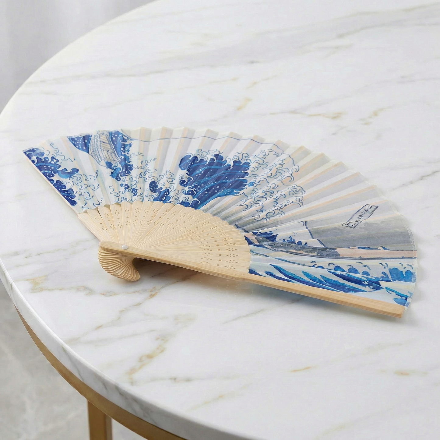 Kanagawa Waves Design Paper Folding Fan | 10" Hand Fan | Paper & Wood