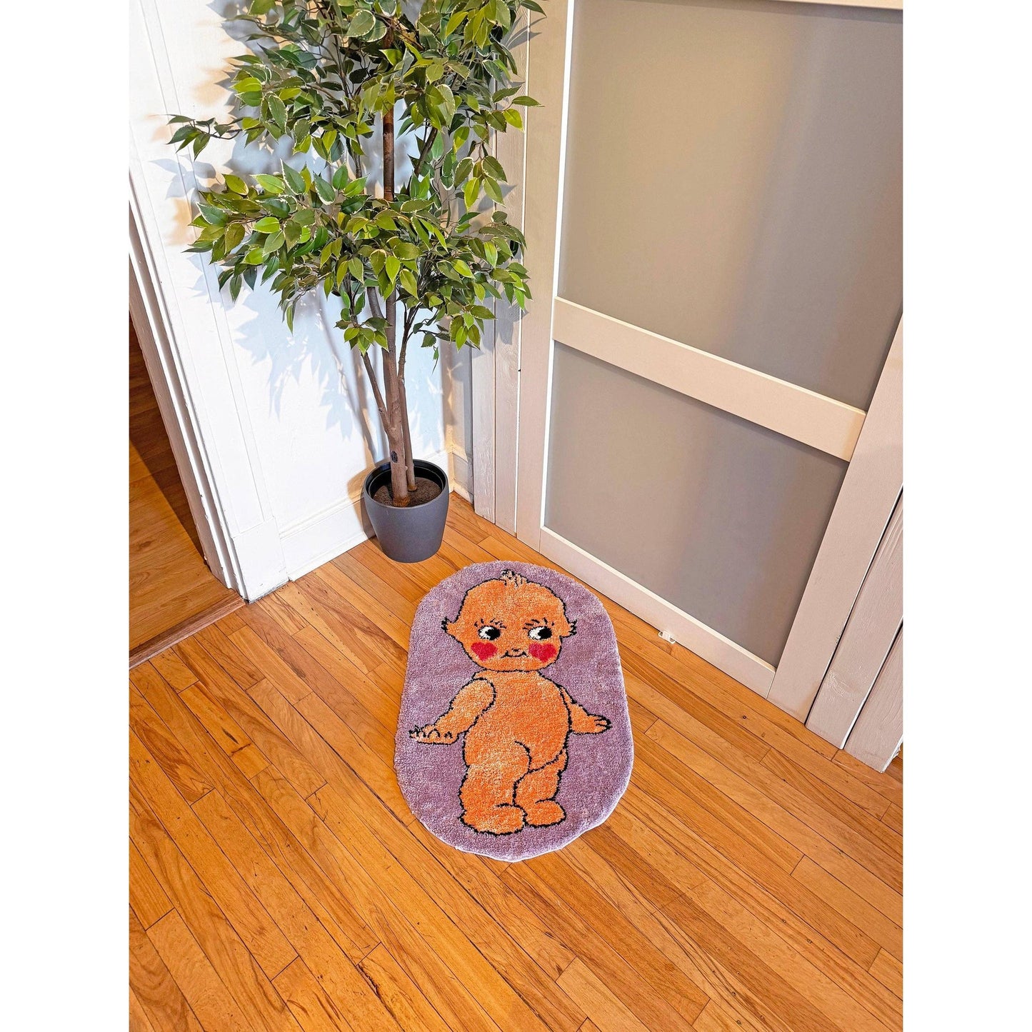 Kewpie Ultrasoft Rug in Toddler Illustration | Slip Resistant Door Mat Nursery Room | 33" x 21"