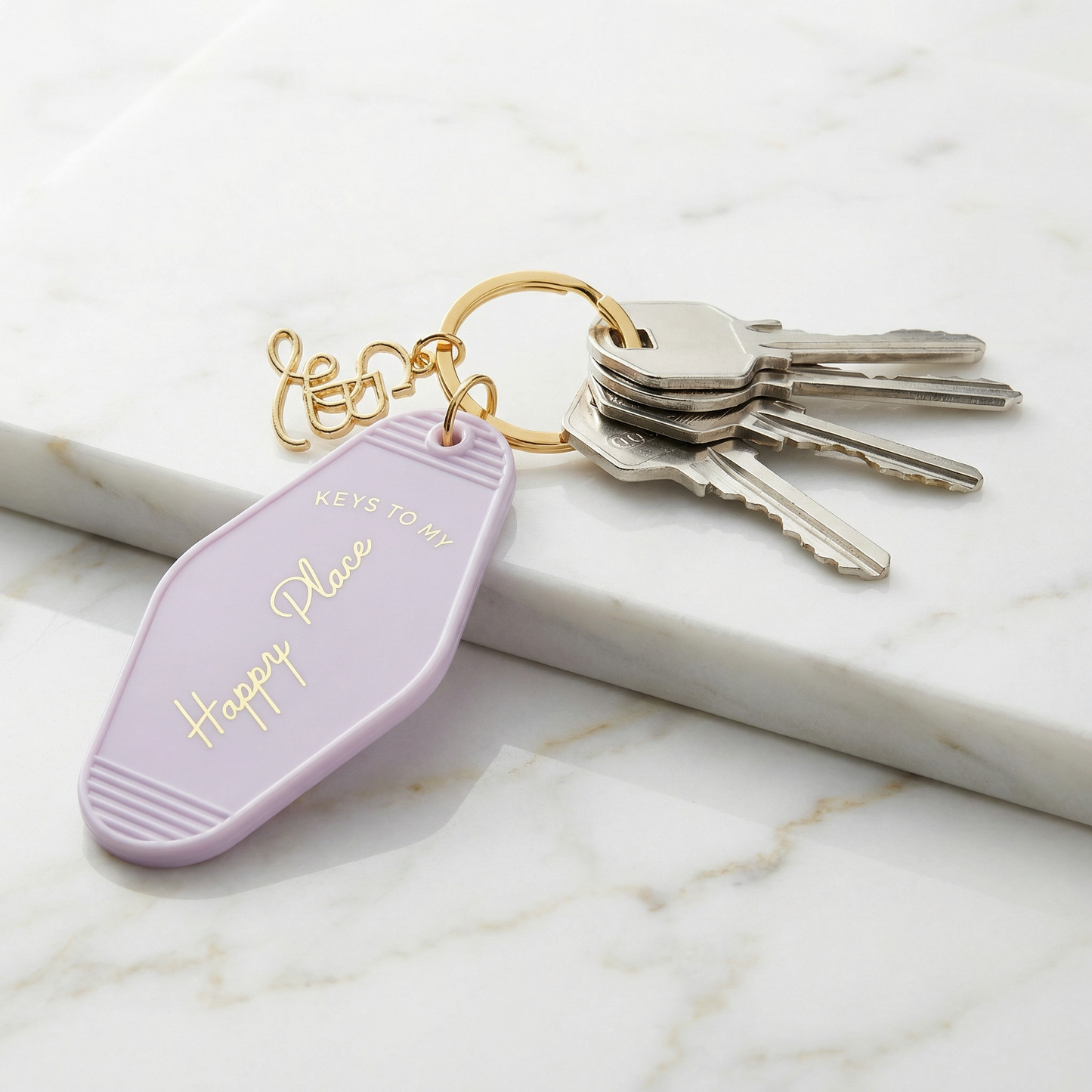 Keys to My Happy Place Motel Style Keychain with Gold Hardware