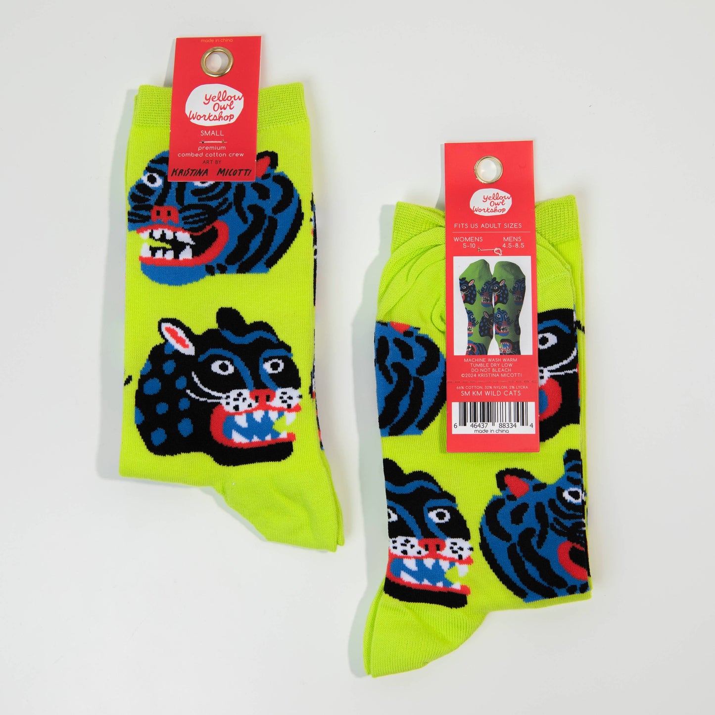 Kristina Micotti Wild Cats Women’s Art Crew Socks – Bold Artist-Designed Socks | Fun Gift for Women