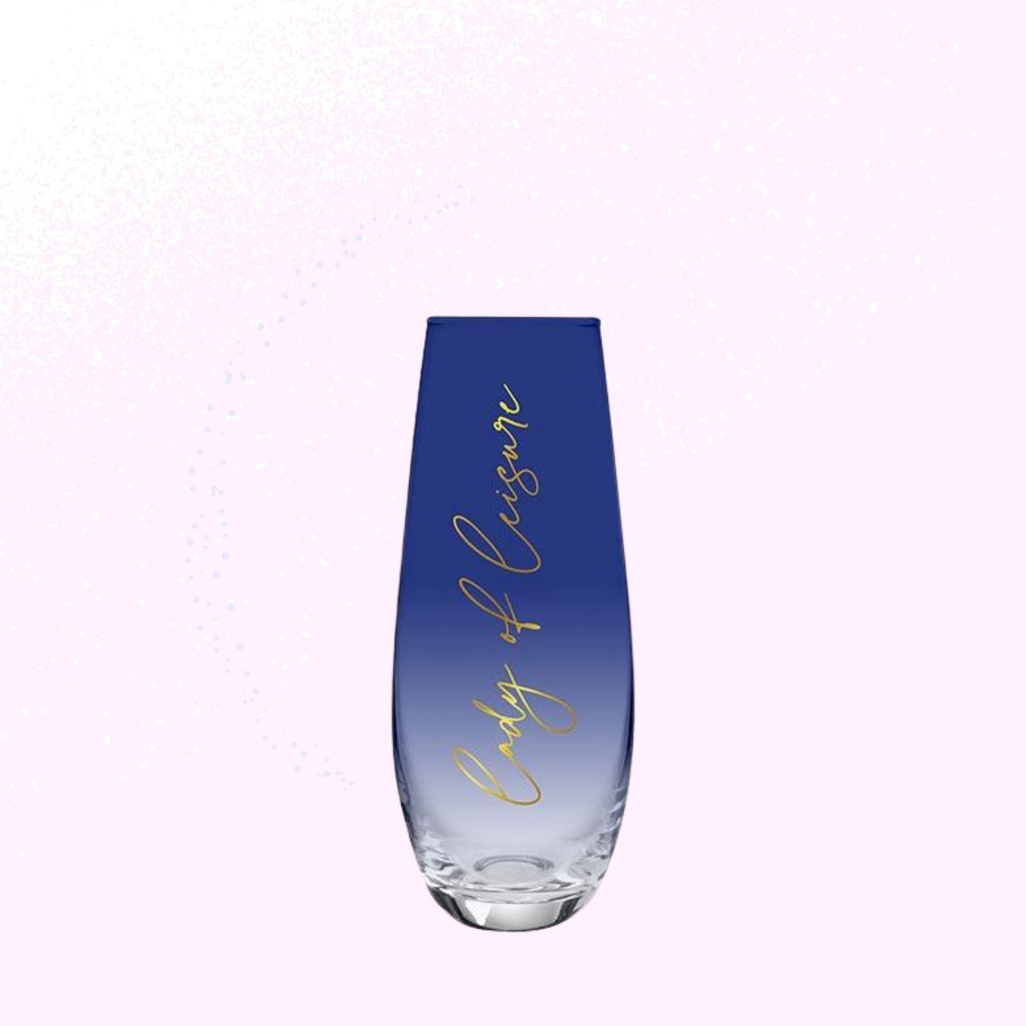 Lady of Leisure Stemless Flute Champagne Glass in Dark Blue Tinted Glass and Gold | 11.8 oz.