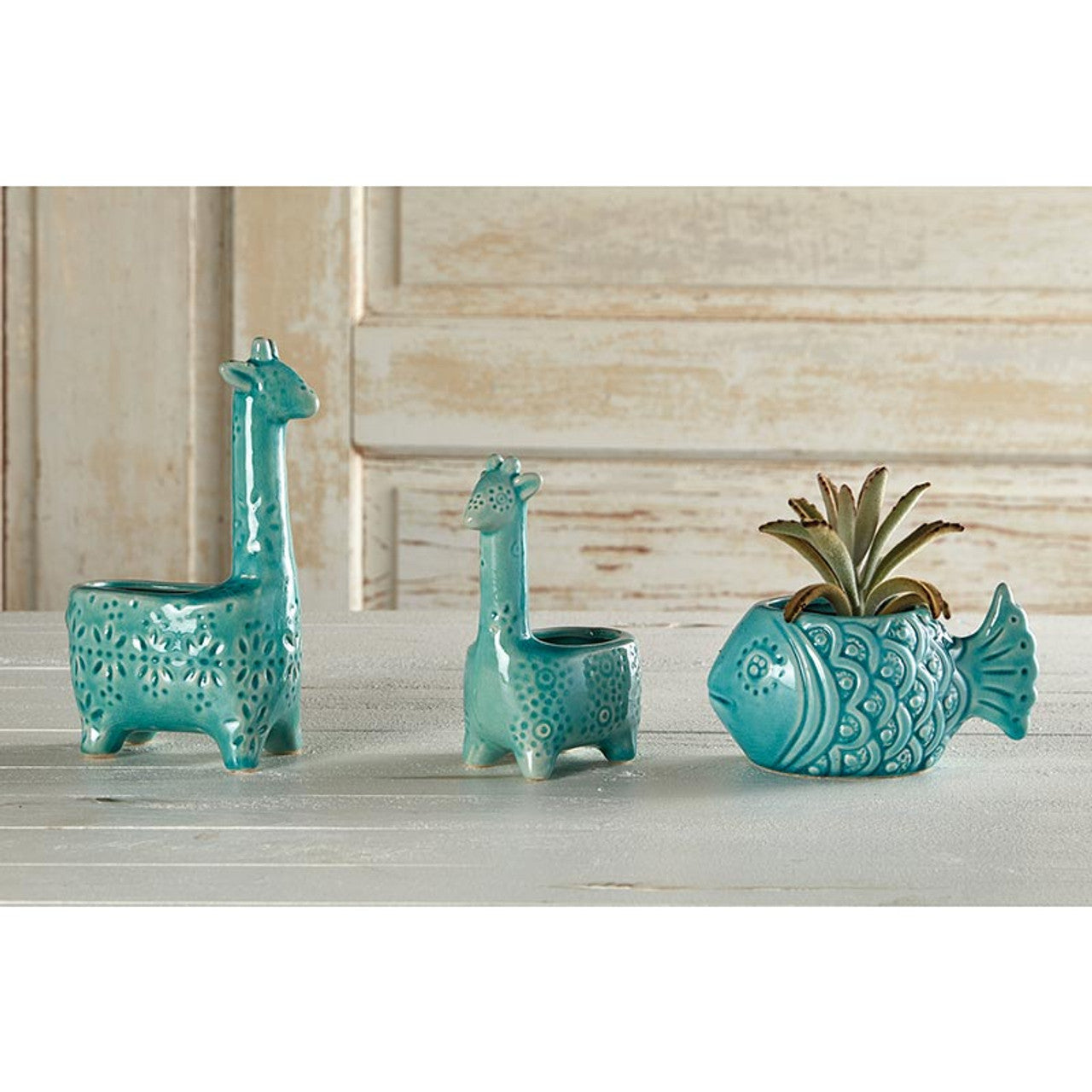 Lake Blue Giraffe Planter | Small Ceramic Succulents Pot | 6" Tall