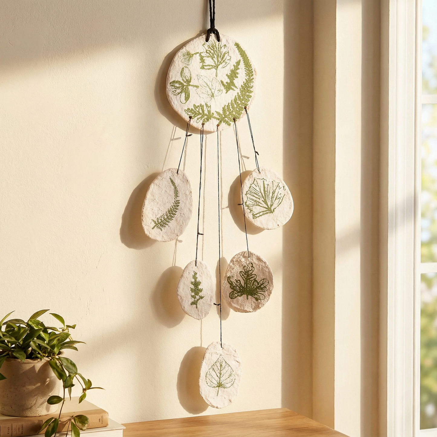 Leaf Study Hanging Decor | Paper-mache Nature-themed Wall Display | 3.75" x 15"