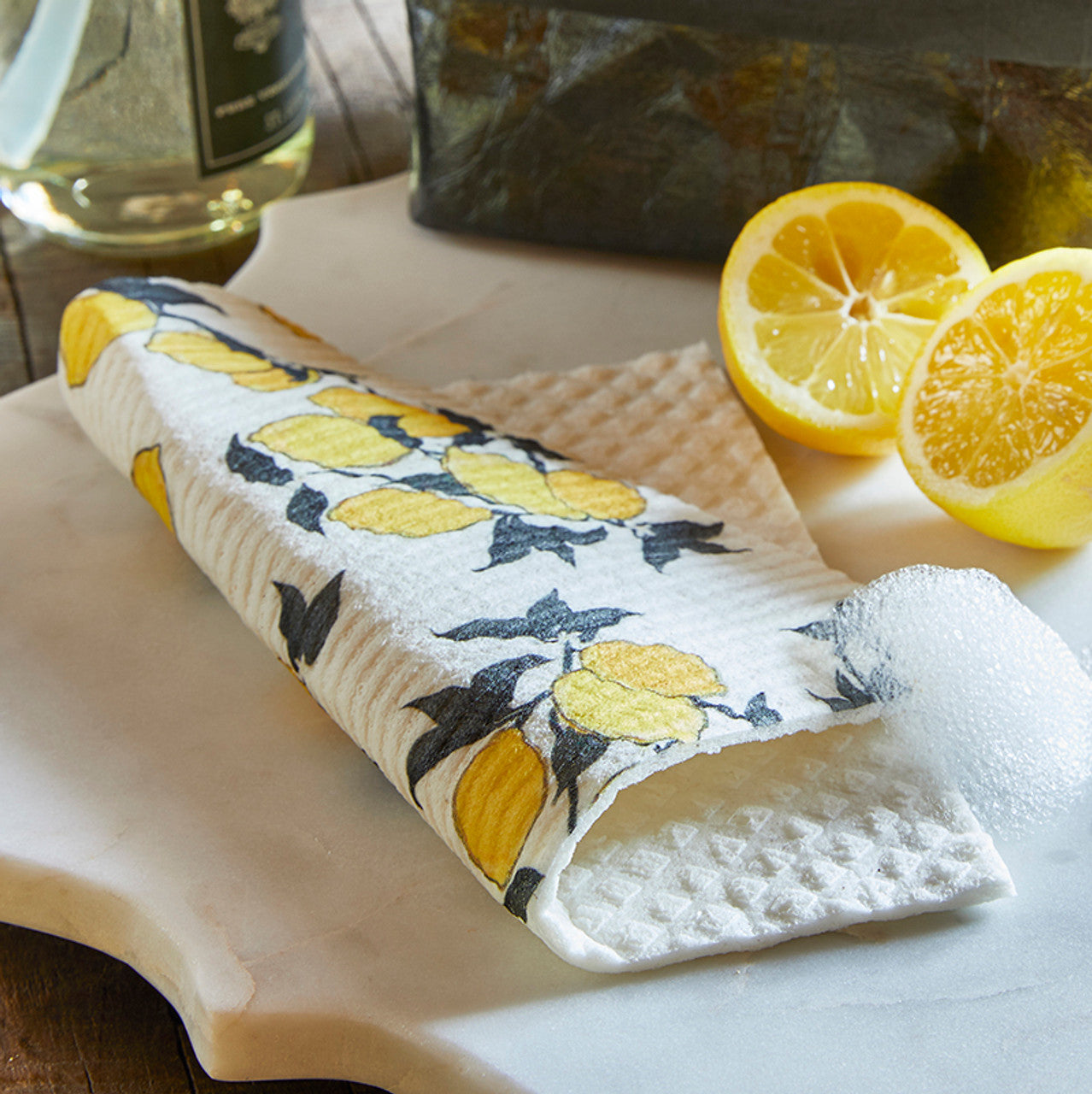 Lemons Organic Compostable Dishcloth | Cotton Kitchen Tea Dish Towel | 7.75" x 7"