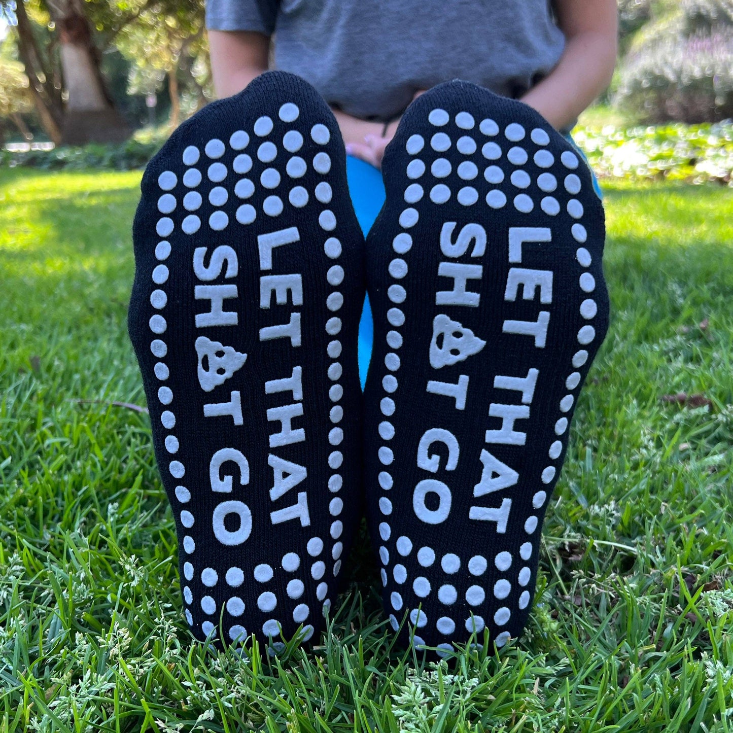 Let That Sh*t Go Grippy Socks | Non-Slip Sticky Socks for Pilates Barre Yoga Lagree | One Size