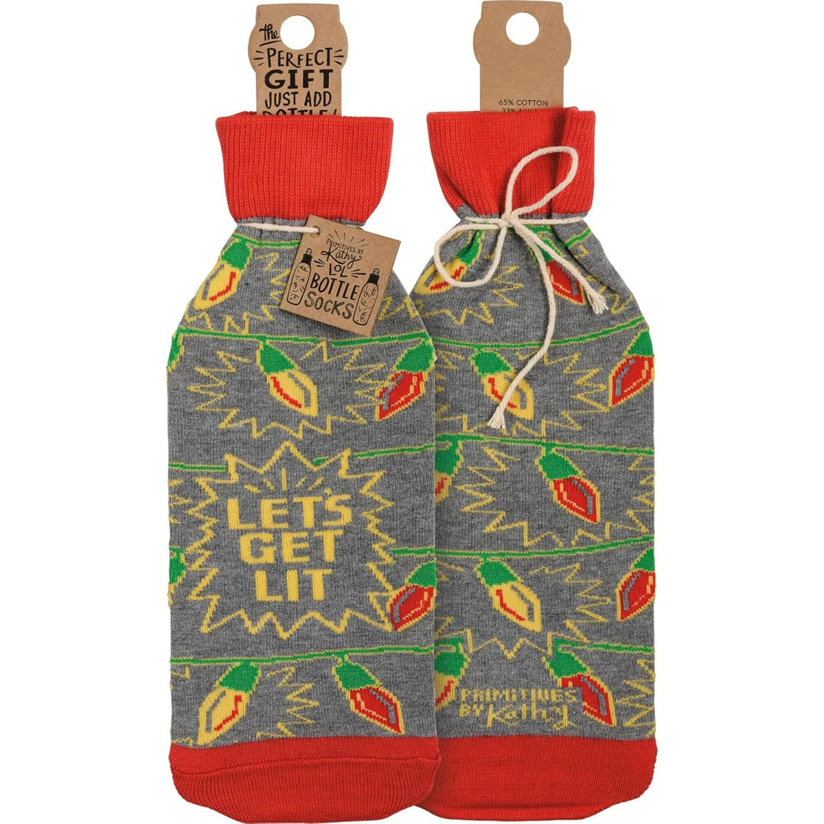 Let’s Get Lit Christmas Bottle Sock | Funny Holiday Wine Bottle Cover