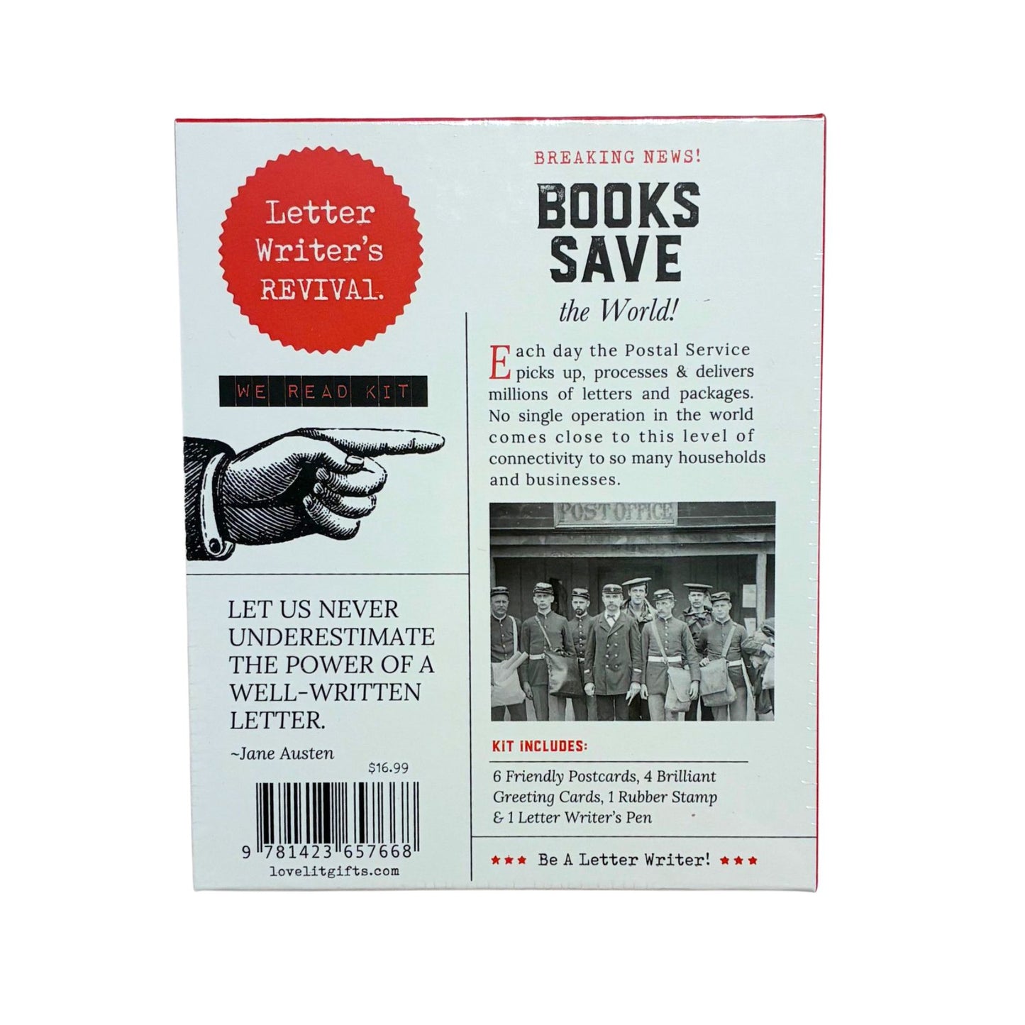 Letter Writer's Stationery Set "We Read Kit" | Letter-Writing Kit with Greeting Cards, Postcards, Pen, Rubber Stamp