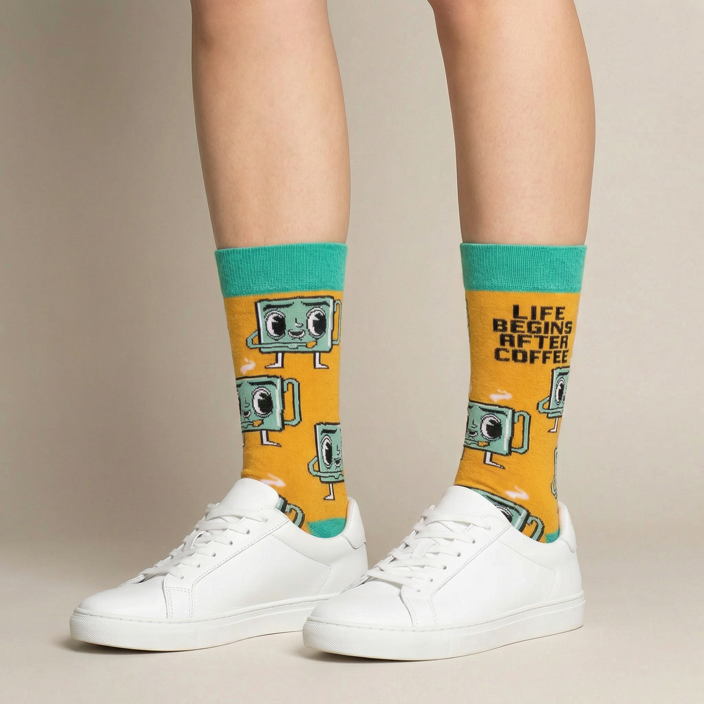 Life Begins After Coffee Socks | Retro Coffee Cup Socks | Funny Coffee Lover Gift