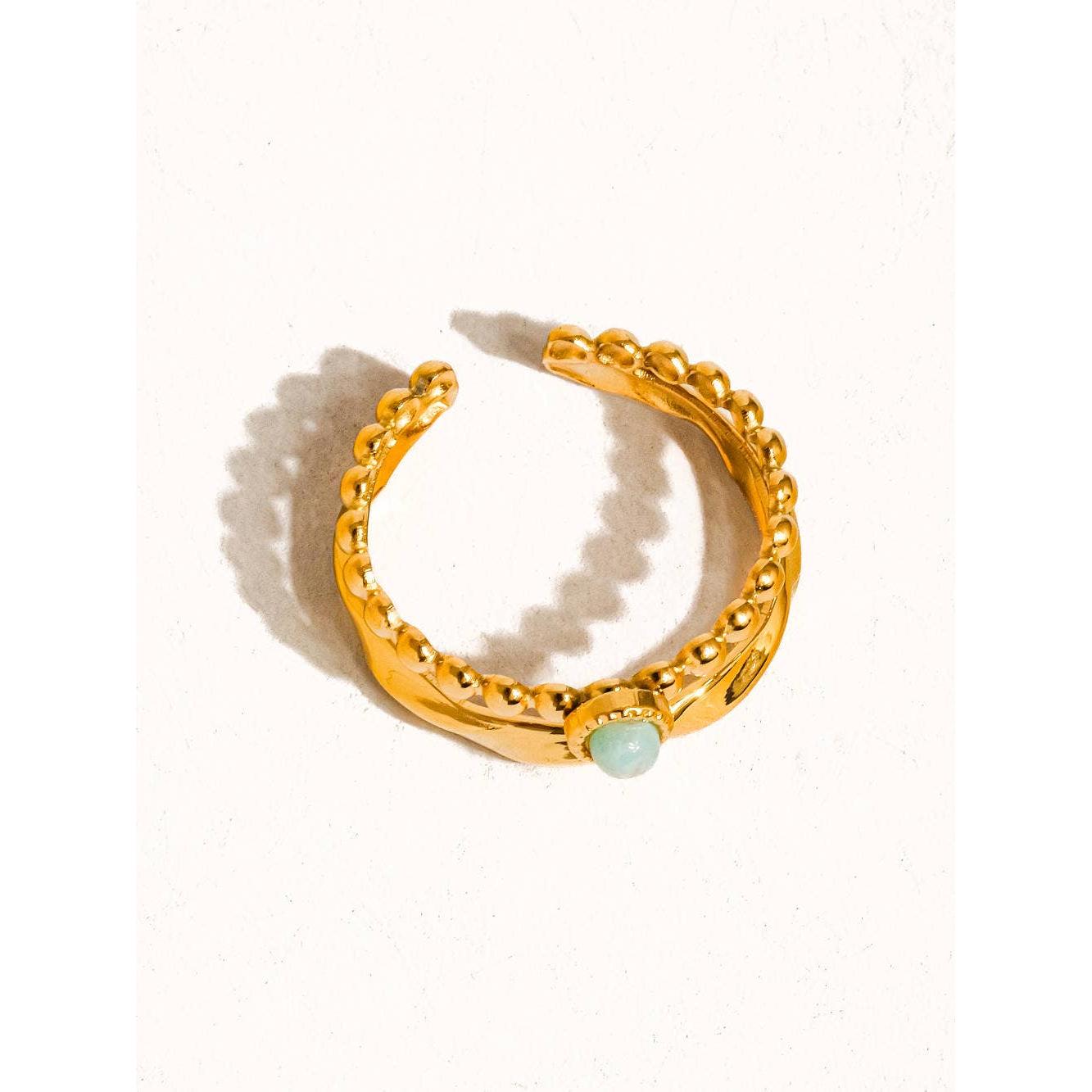 Lindy 18K Gold Non-Tarnish Layered Stone Ring | Gold Plated Stainless Steel Beaded Stack Ring