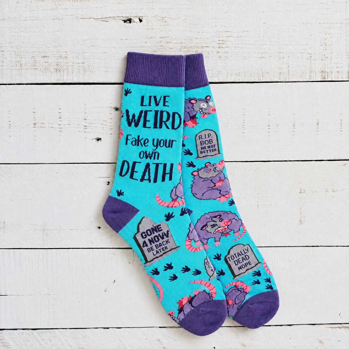 Live Weird, Fake Your Own Death Possum Women's Crew Socks-Fabdaz-The Bullish Store