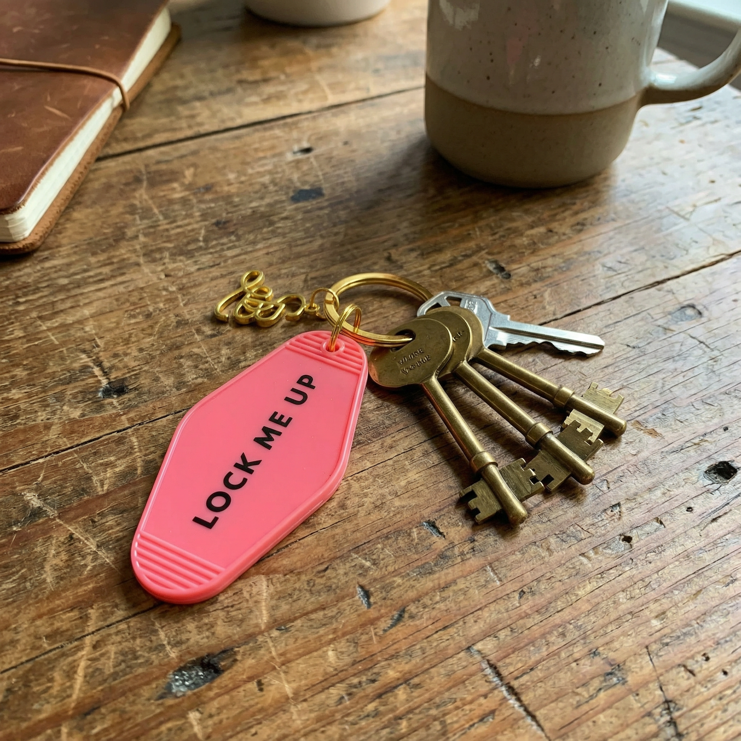 Lock Me Up Motel Style Keychain with Gold Hardware