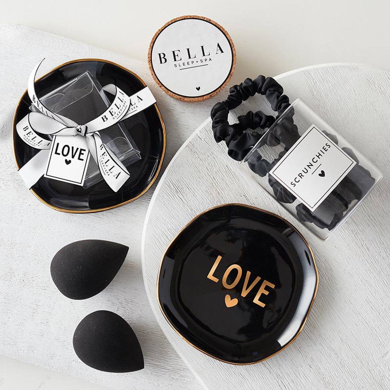 Love Black Ceramic Tray with Makeup Sponge Gift Set | Cosmetic Giftable Beauty Tools Set