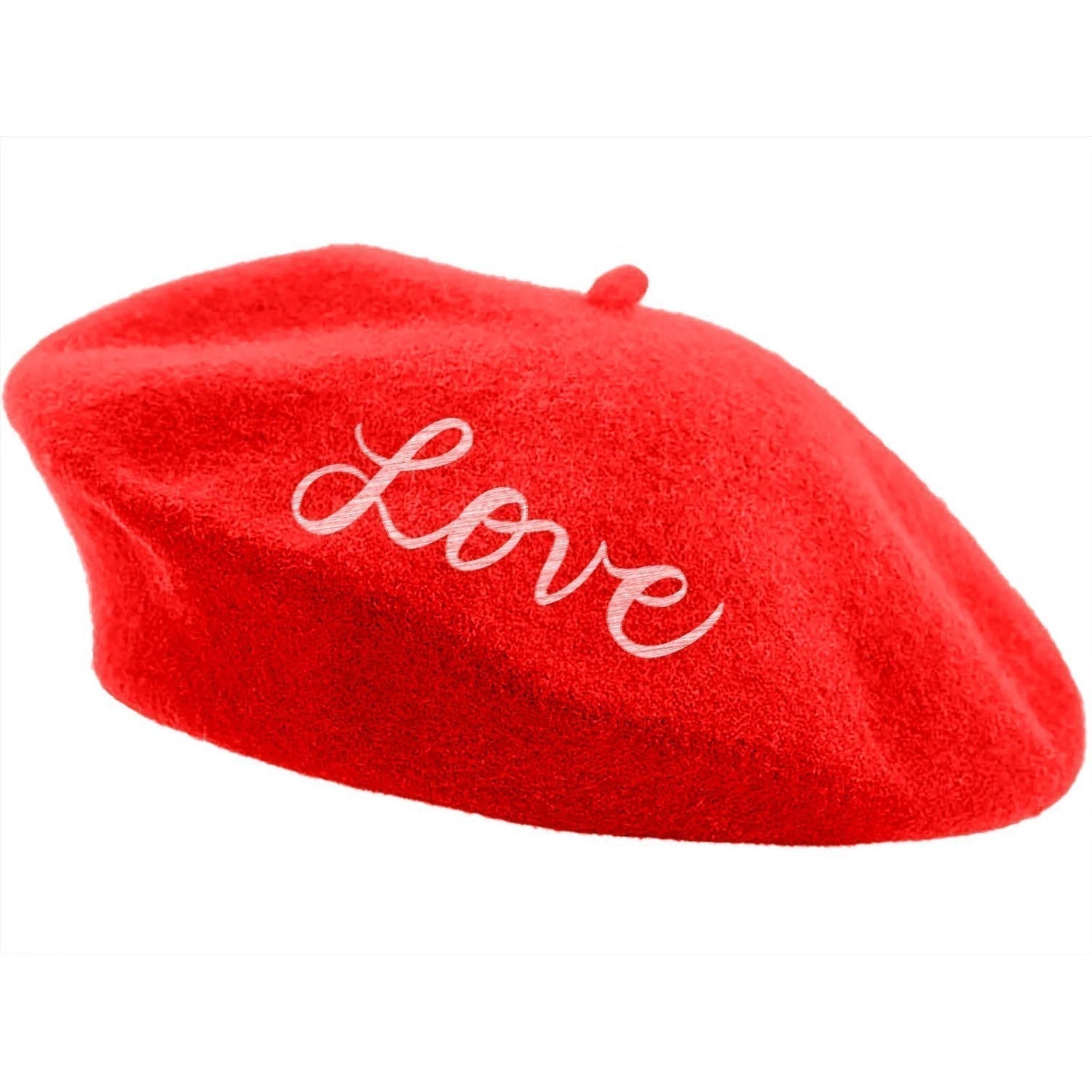 Love Embroidered Beret in Red