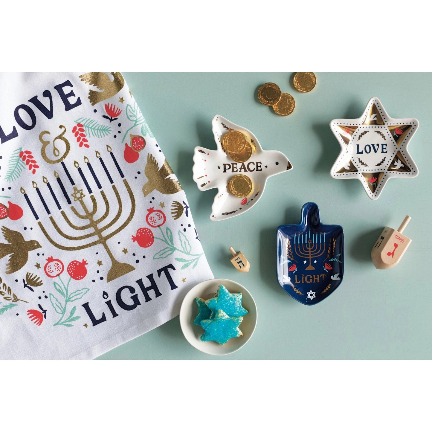 Love and Light Hanukkah Menorah Dish Towel | Cotton Kitchen Tea Dish Cloth | 18" x 28"
