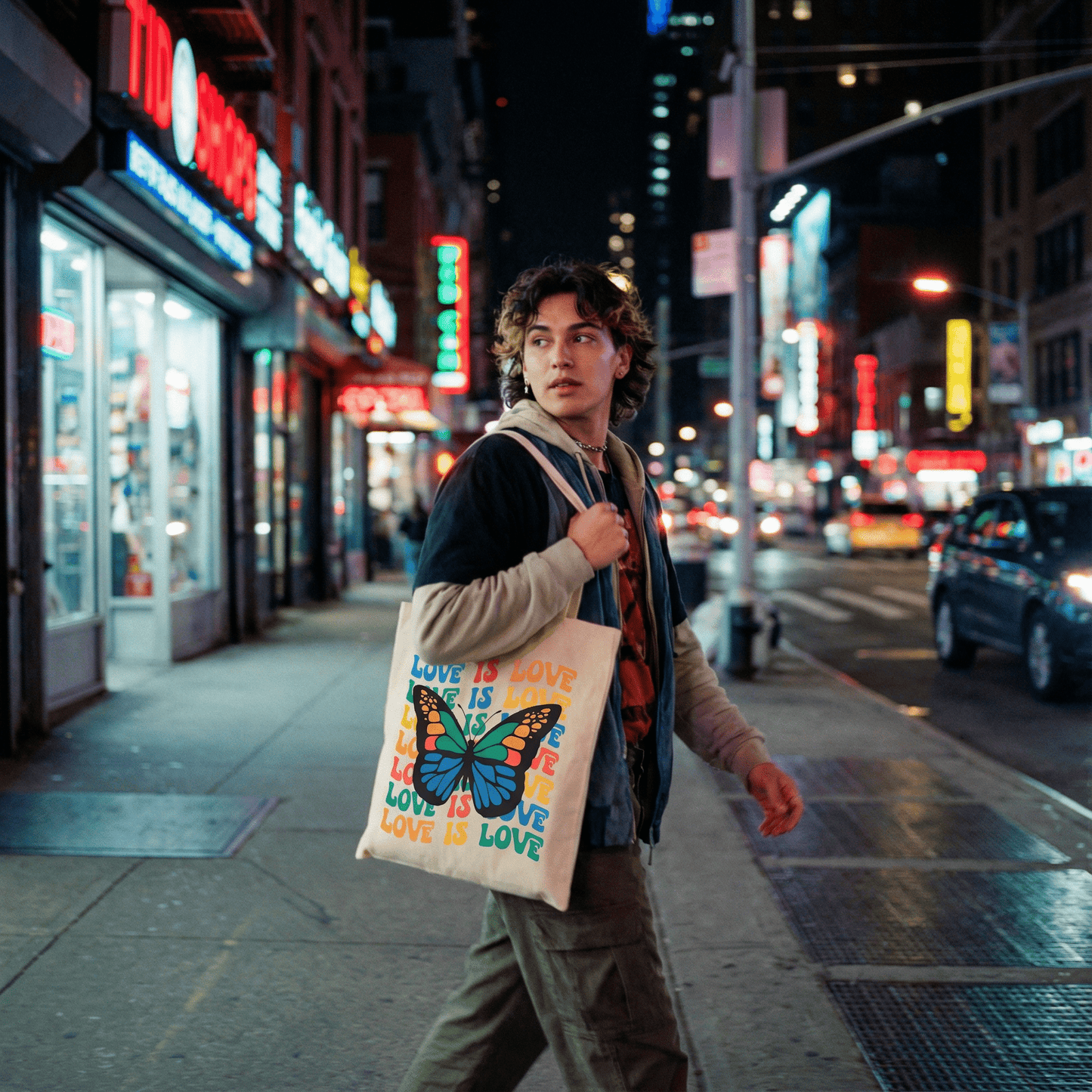 Love is Love Rainbow Butterfly LGBTQ Pride Canvas Tote Bag