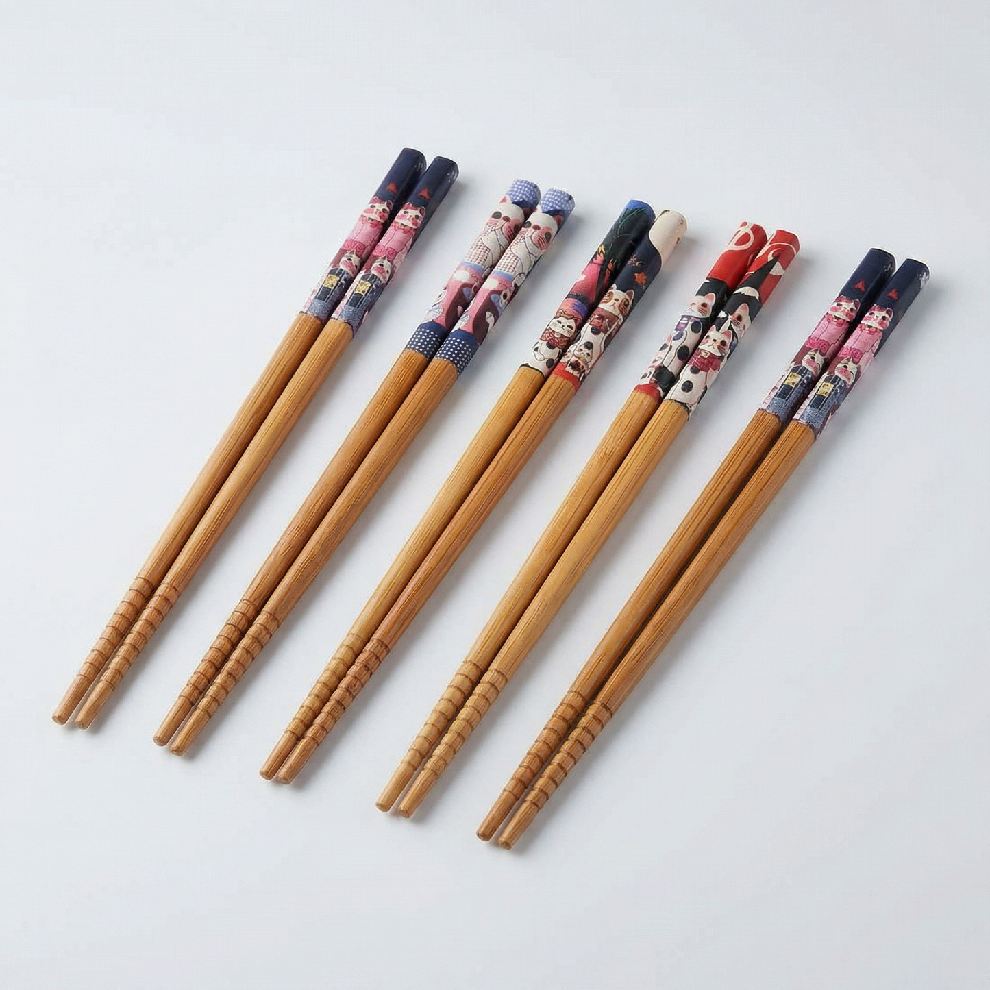Lucky Cat Giftable Wood Chopsticks Set of 5 | Japanese Maneki Neko | 8.8"