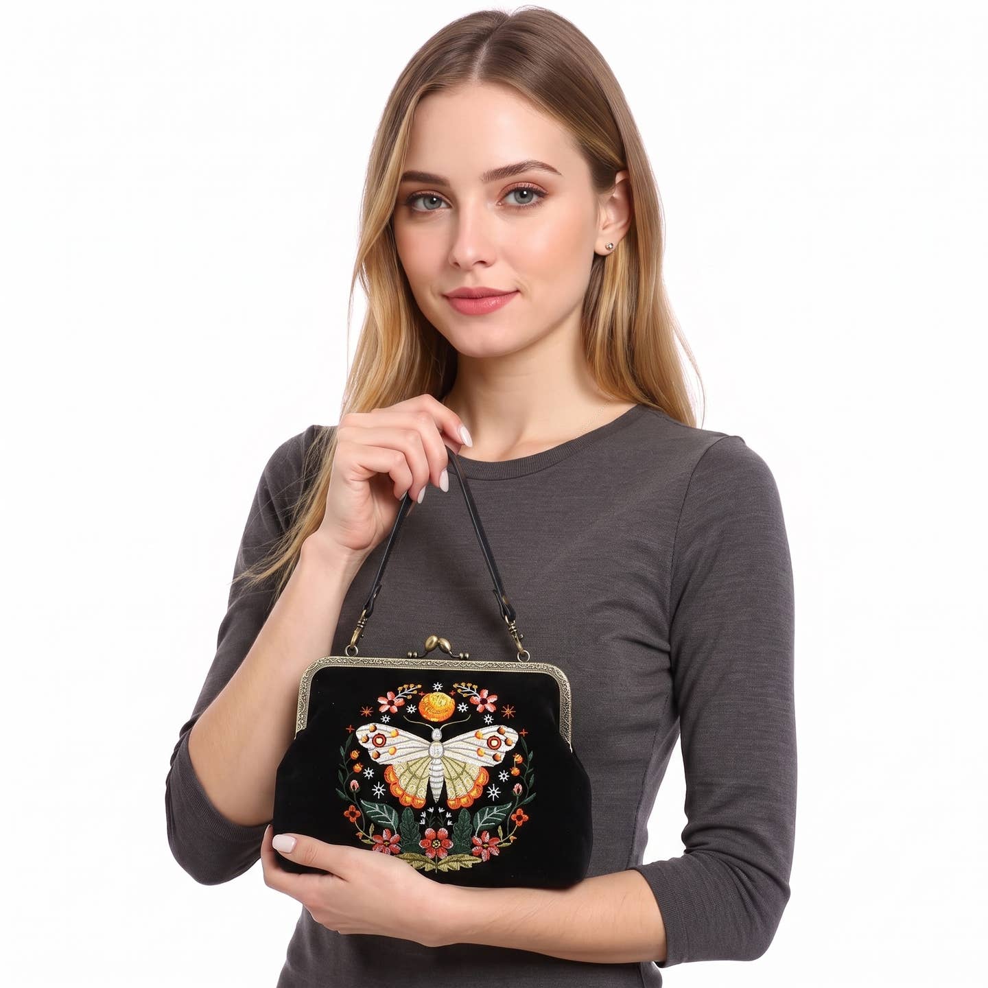 Luna Butterfly Kisslock Bag in Linen Blend-COMECO INC-The Bullish Store