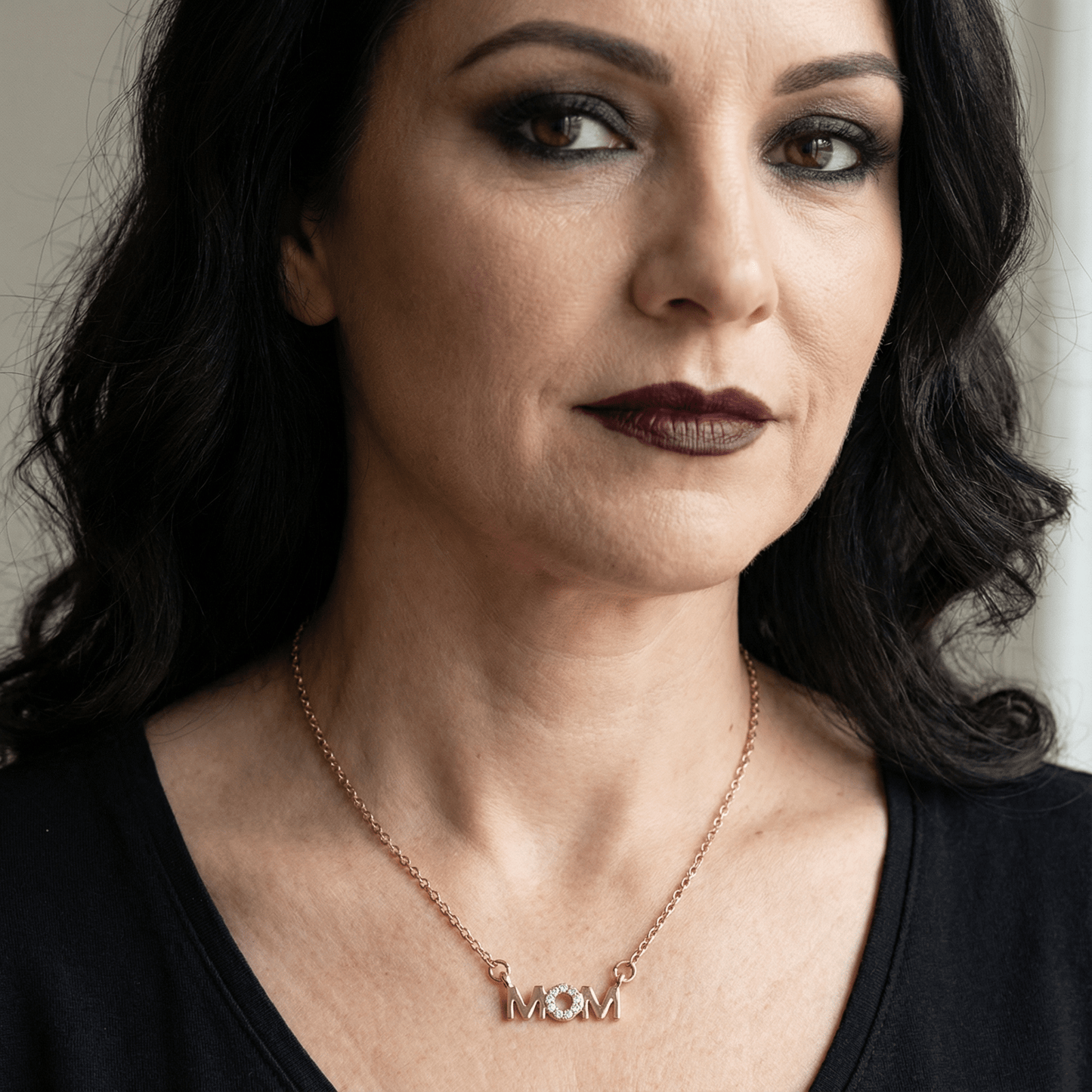 MOM Nameplate Necklace | Mom Gift Gold Tone Jewelry | 18" Long