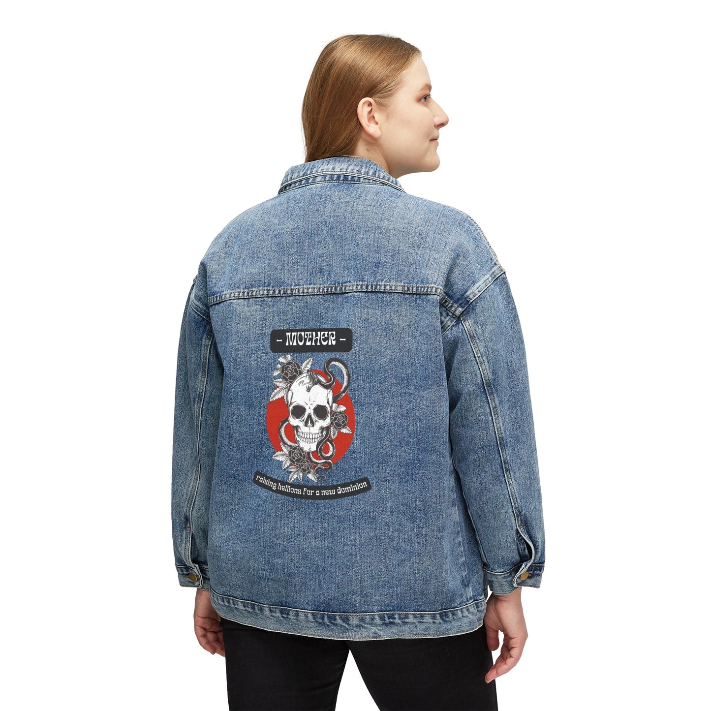 MOTHER Raising Hellions for a New Dominion Heavy Metal Skull Women's Denim Jean Jacket