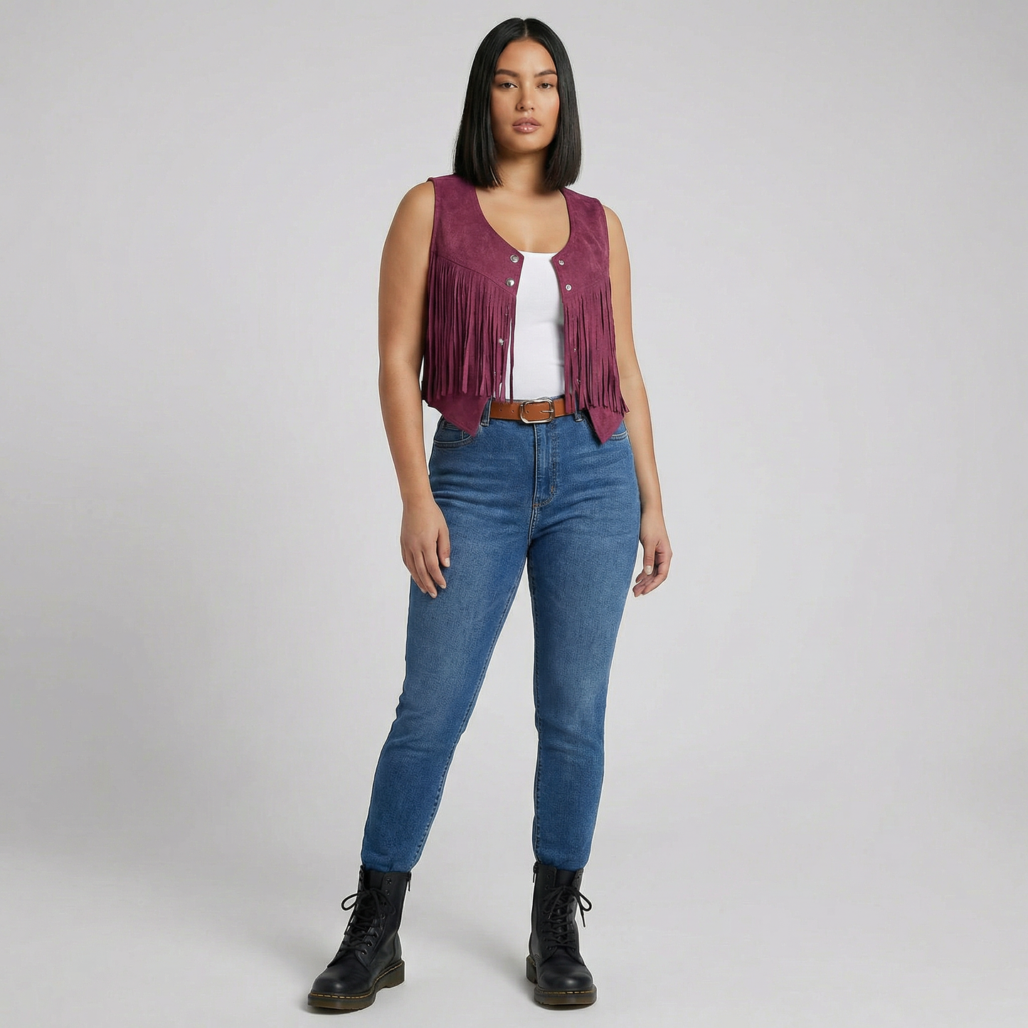 Magenta Cropped Fringe Vest | Western Boho Fringe
