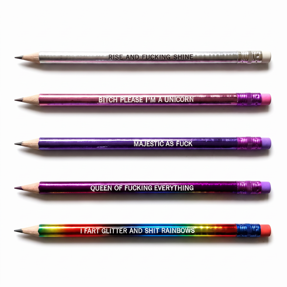 Majestic AF Sweary Feminist Pencil Set | 5-Pack #2 Pencils-Fresh Prints of CT-The Bullish Store