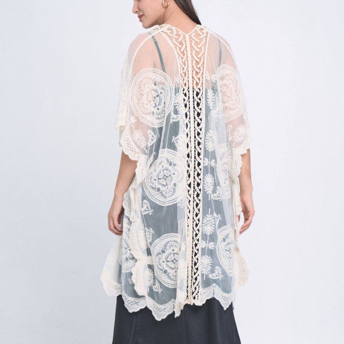 Makenzie Lace Kimono in Ivory | Open Duster (One Size) Makenzie Lace Kimono in Ivory | Open Duster (One Size)