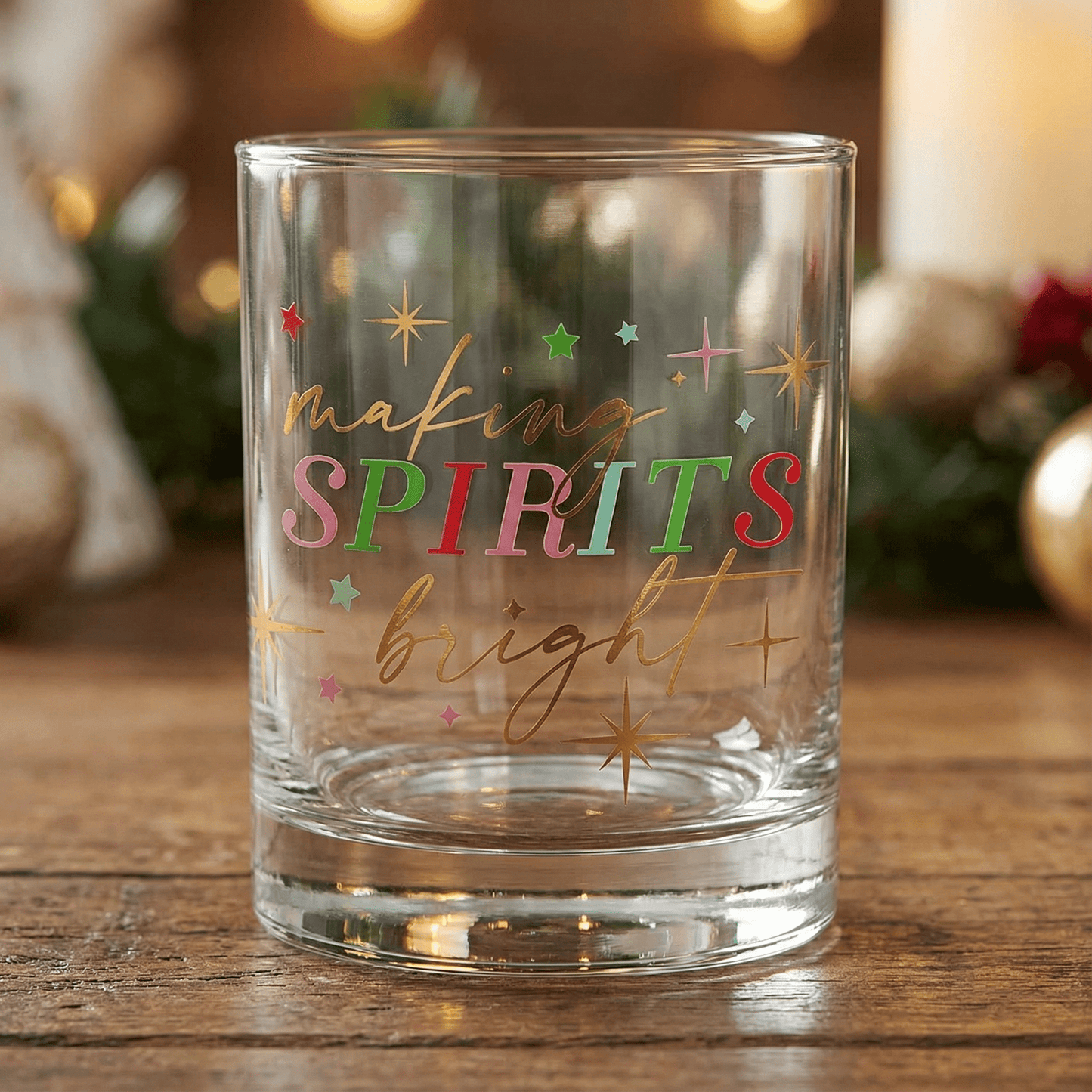 Making Spirits Bright Glass DOF | Holiday Whiskey Cocktail Glass | 12oz