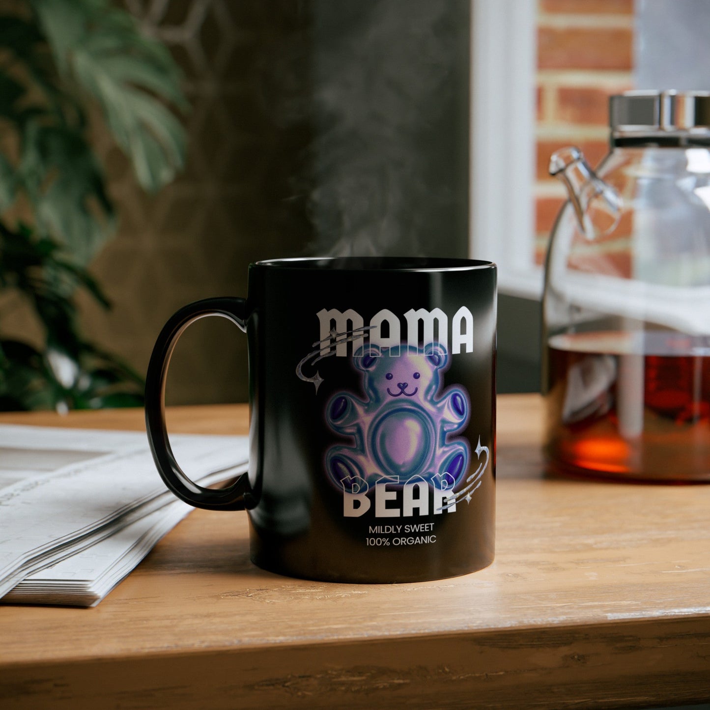 Mama Bear Mildly Sweet 100% Organic Gummy Bear 11oz Black Mug | Mothers Day Coffee Lovers Gift