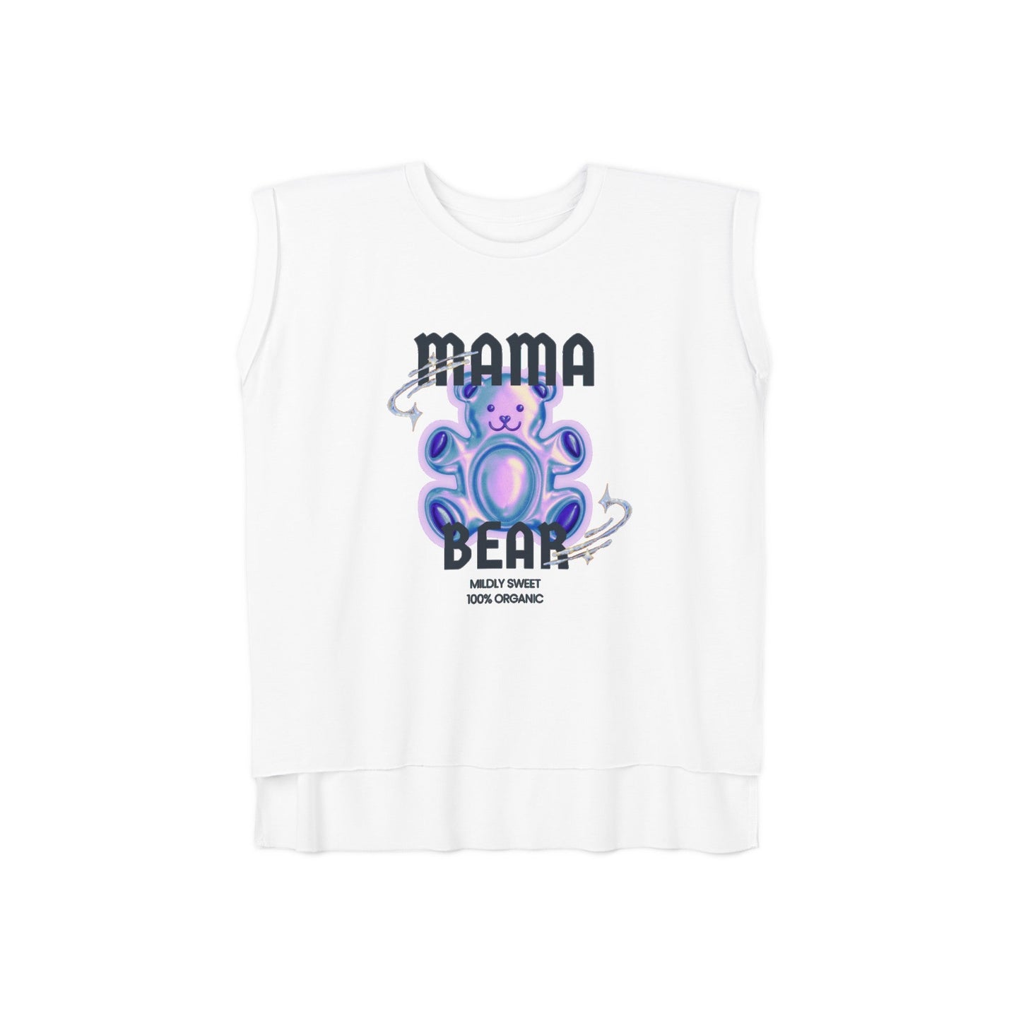 Mama Bear Mildly Sweet 100% Organic Gummy Bear Women’s Flowy Rolled Cuffs Muscle Tee | Mothers Day