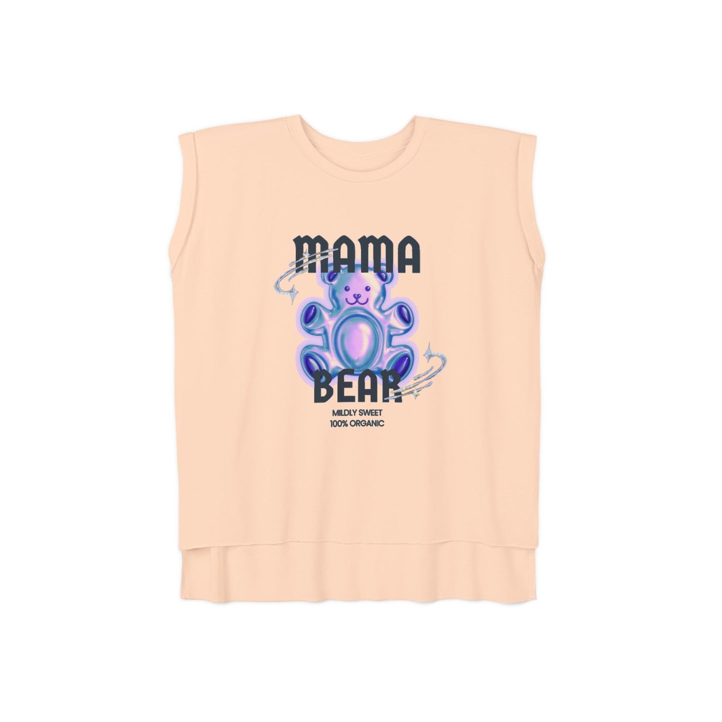 Mama Bear Mildly Sweet 100% Organic Gummy Bear Women’s Flowy Rolled Cuffs Muscle Tee | Mothers Day
