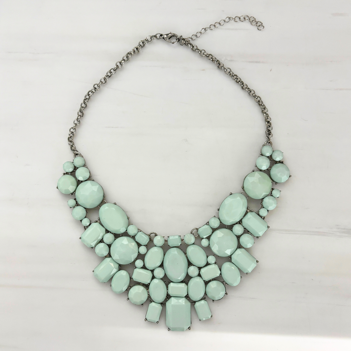 Massively Mint Statement Necklace | Faceted Mint Gems | Intricate Silvertone Bib-Paper & Quartz-The Bullish Store