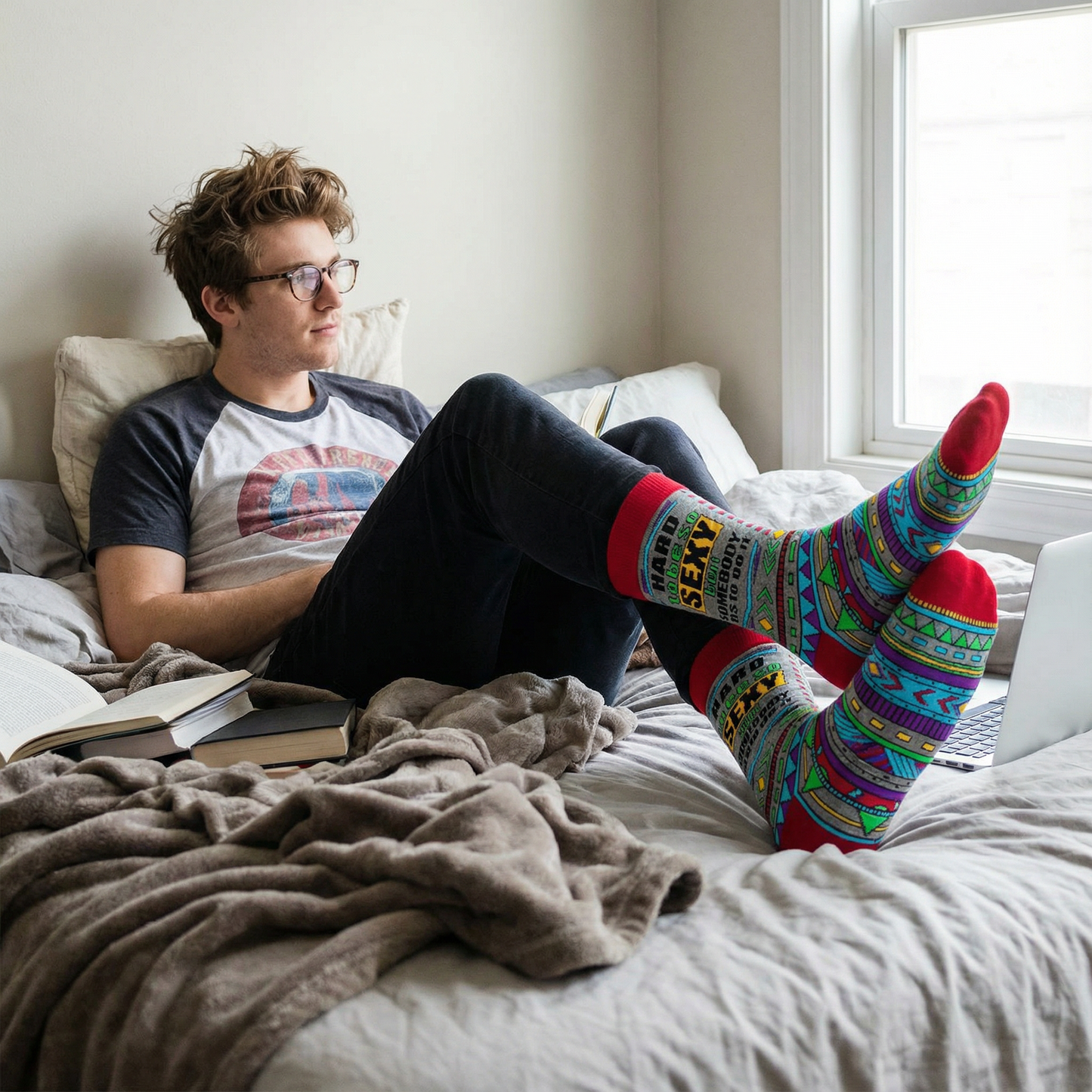 Men's Hard to Be Sexy But Somebody Has to Do It Novelty Crew Socks