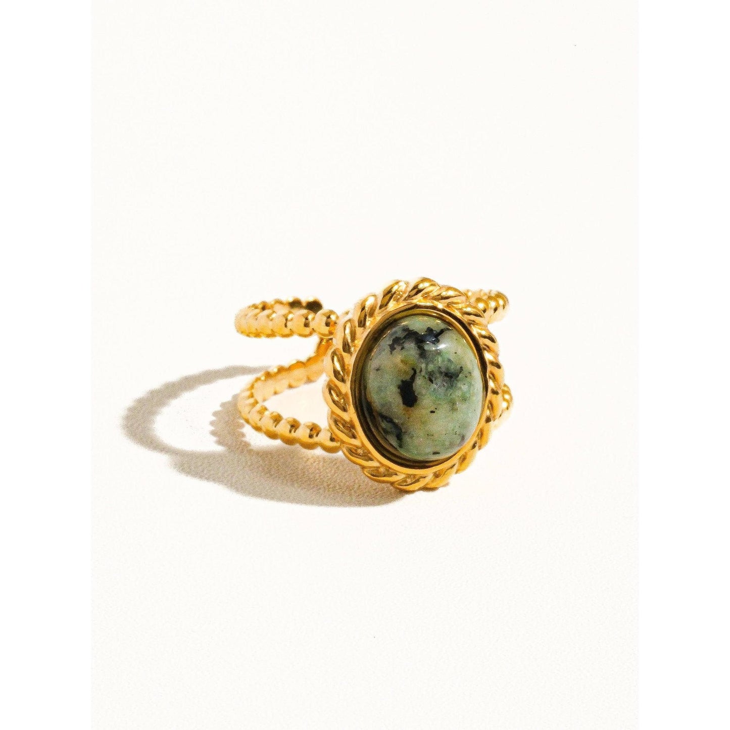 Mica 18K Gold Non-Tarnish Peacock Stone Adjustable Double Band Ring