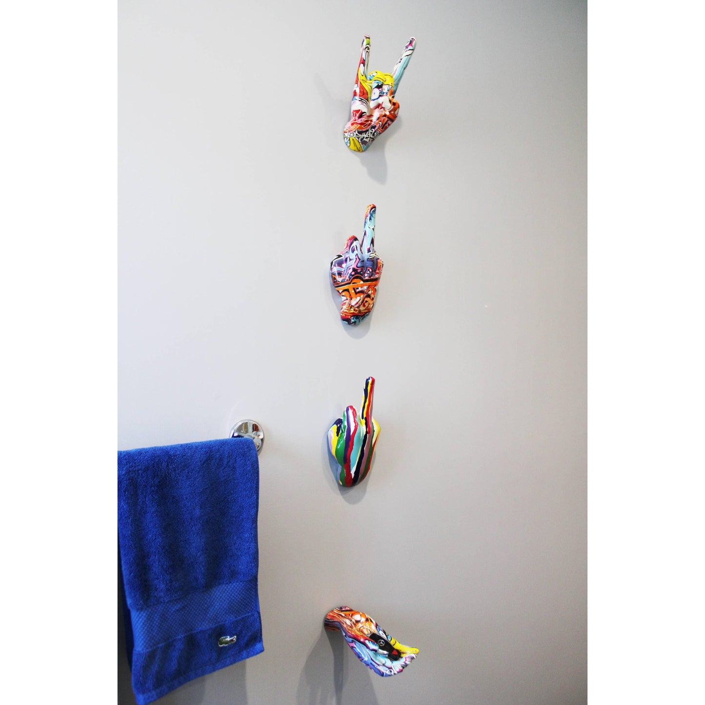 Middle Finger Hand Wall Mounted Hook | Multicolor "Graffiti" Pop Art Sculpture | 9" Tall