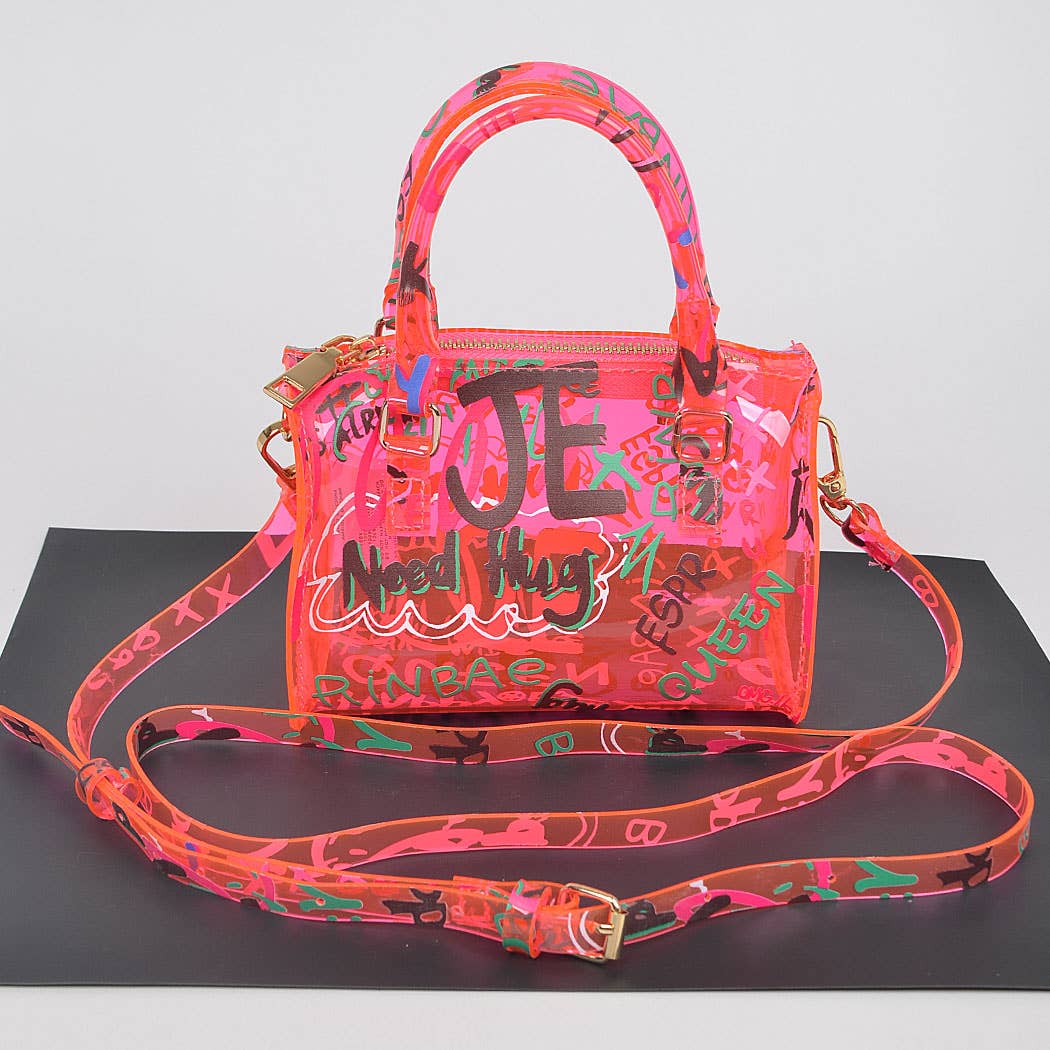 Mini Neon Pink Graffiti PVC Boston Bag Tiny Crossbody Bag – The