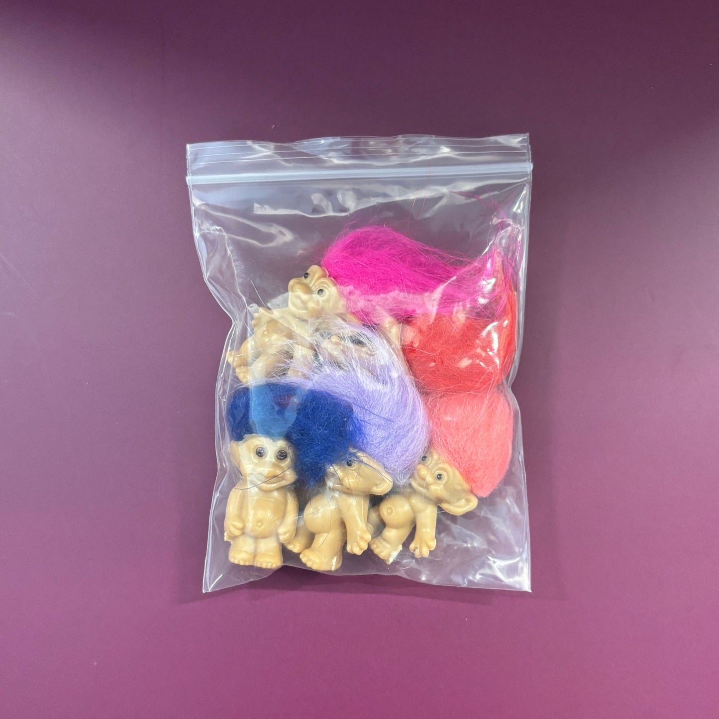 Mini Troll Dolls in Pack of 5 | 90s Retro Good Luck Figurines with Colorful Hair