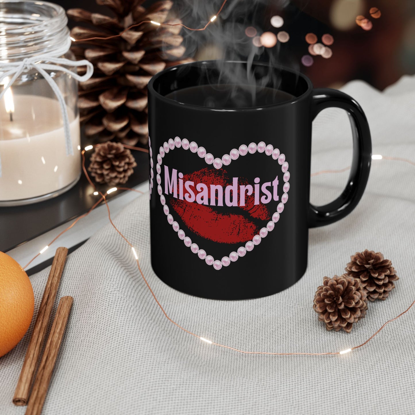 Misandrist Black Mug | Heart Lips Illustration