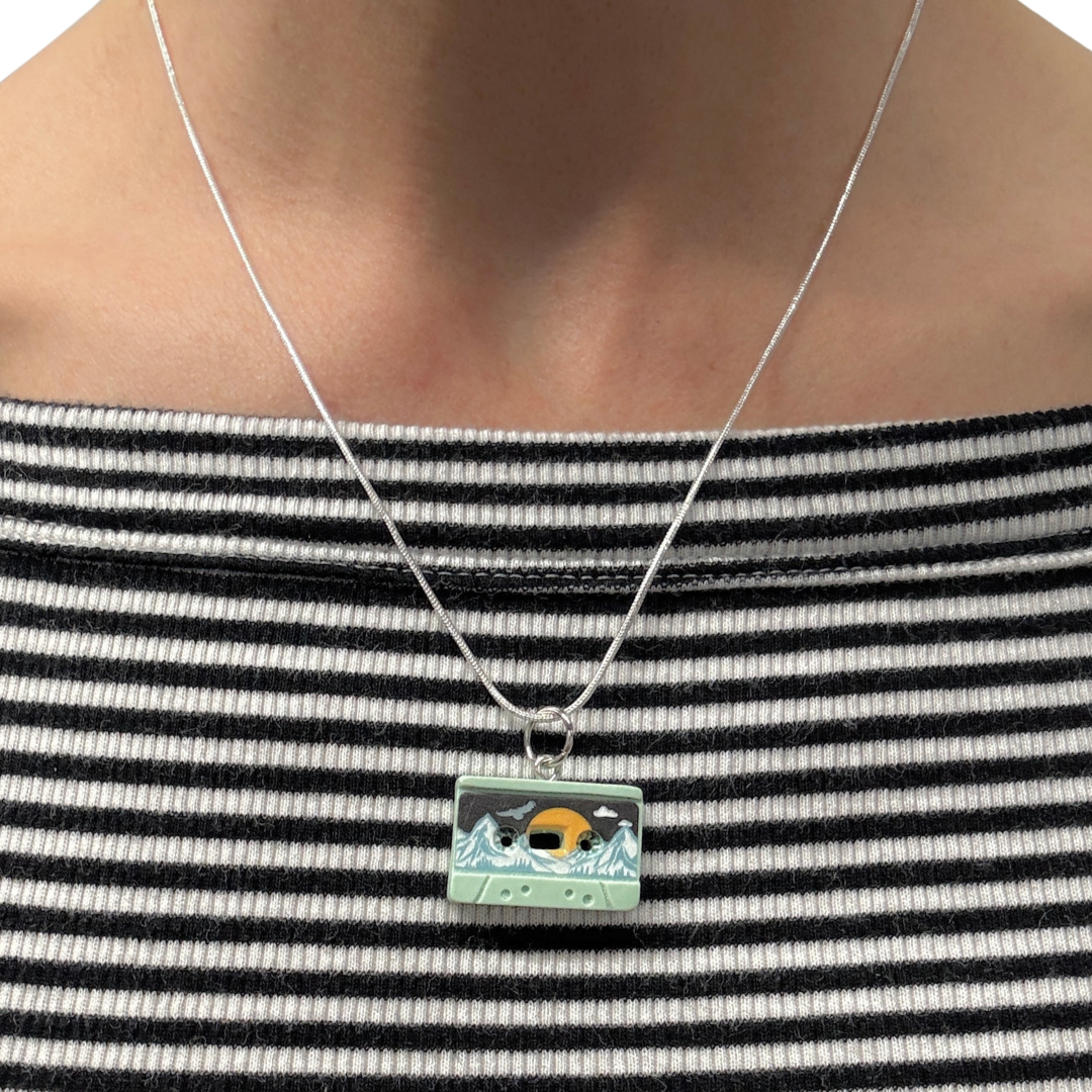 Mixtape Cassette Charm Necklace | '80s Resin Charm | 18" Silver Plated Copper Chain | 4 Colors