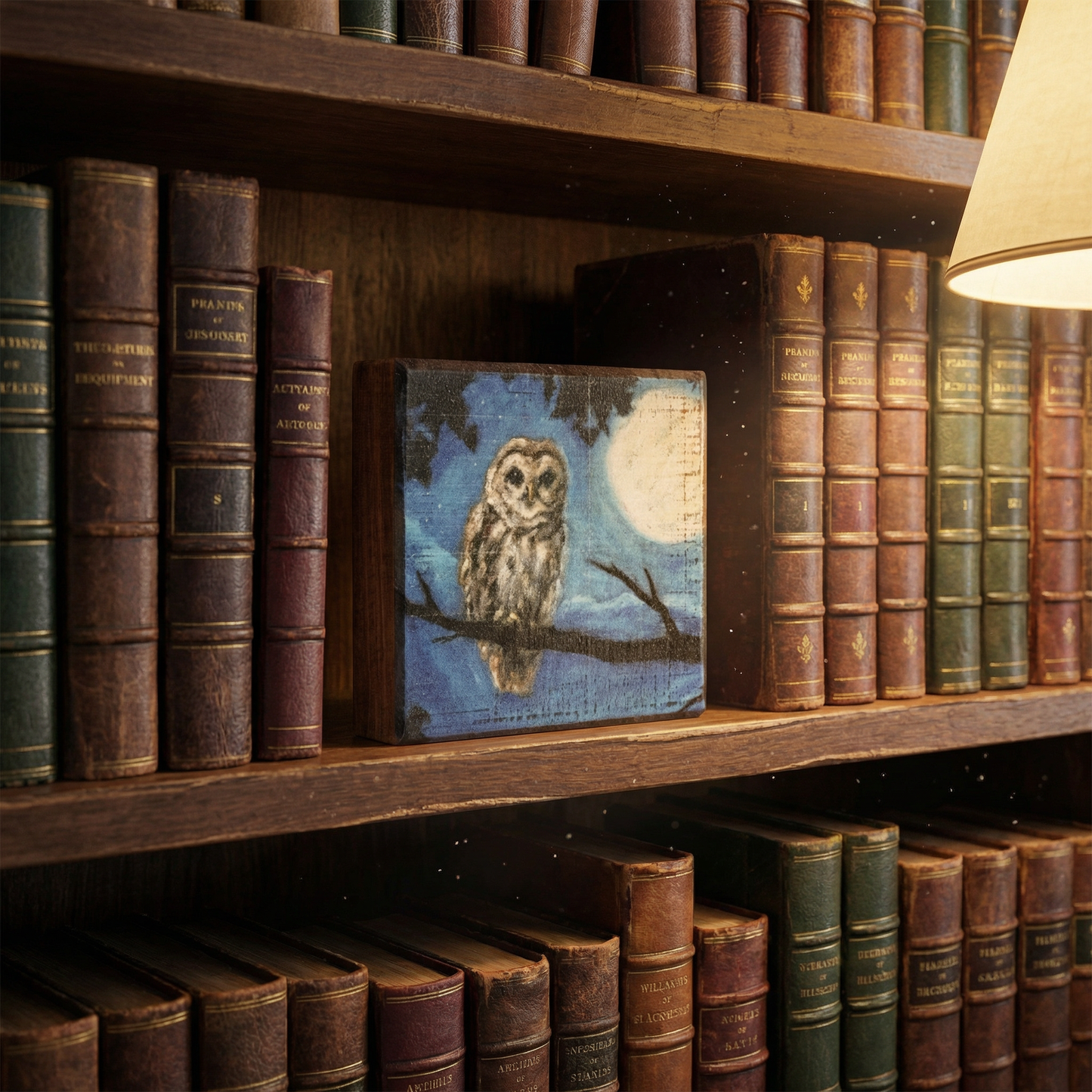 Moody Owl Wooden Block Sign | Dark Academia Celestial Rustic Wall Décor 4" x 4" x 1"