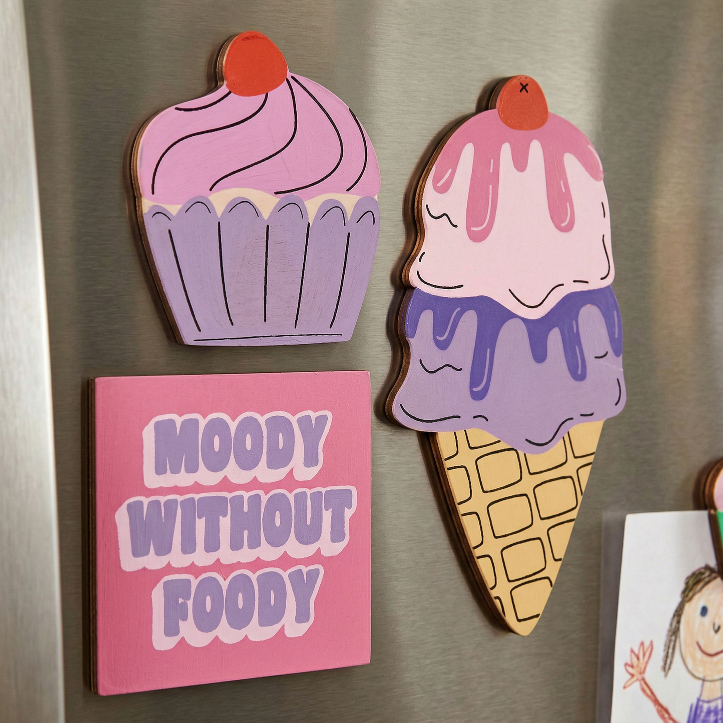 Moody Without Foody Magnet Set of 3 | Funny Food Wooden Magnets