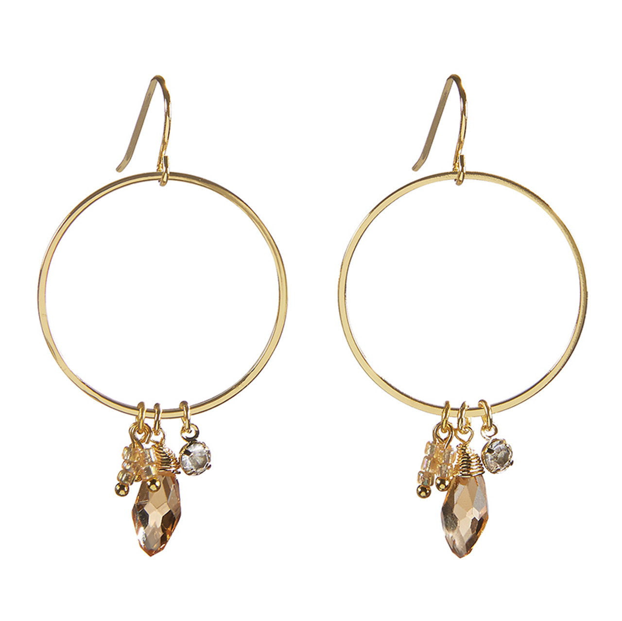 Mosaic Dangle Hoops Earrings in Gold | Cut Glass Crystal Gemstones