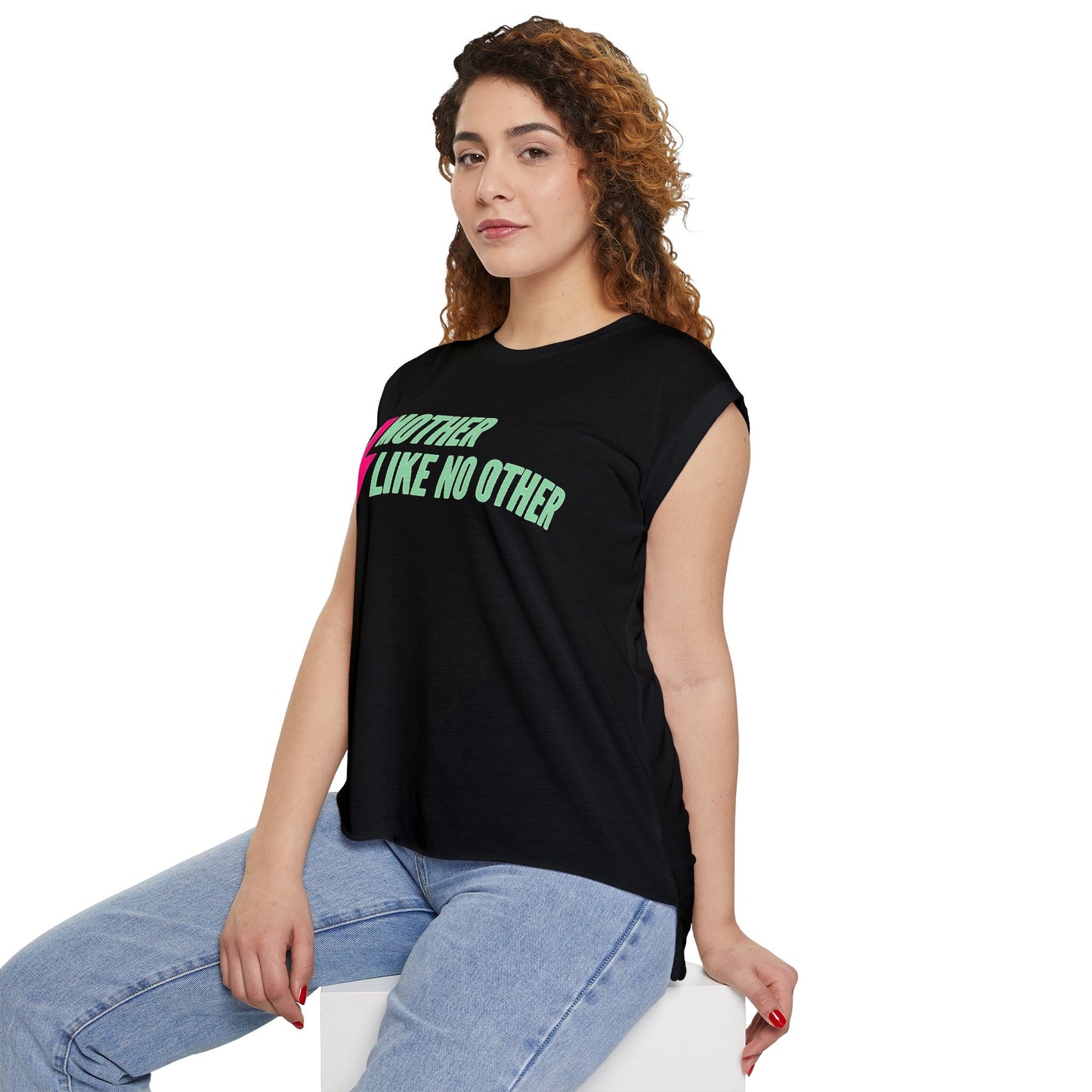 Mother Like No Other ⚡ Lighting Bolt Women’s Flowy Rolled Cuffs Muscle Tee | Mothers Day