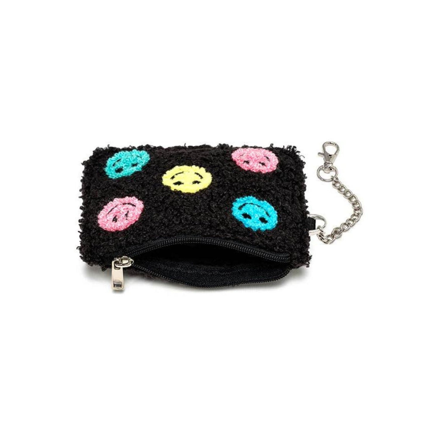 Multi-Colored Happy Faces Black Keychain Pouch | Cards & Cash Key Chain Wallet Purse