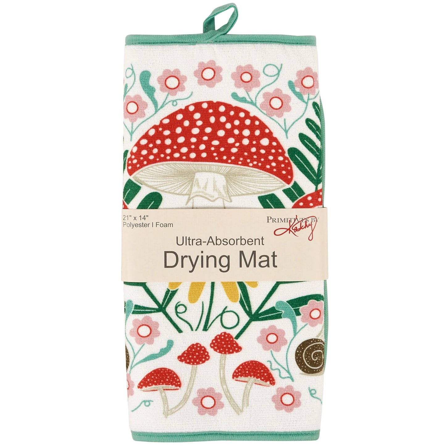 Mushroom Art Ultra-Absorbent Drying Mat | Rustic Nature-themed Dish Drainer Pad | 21" x 14"