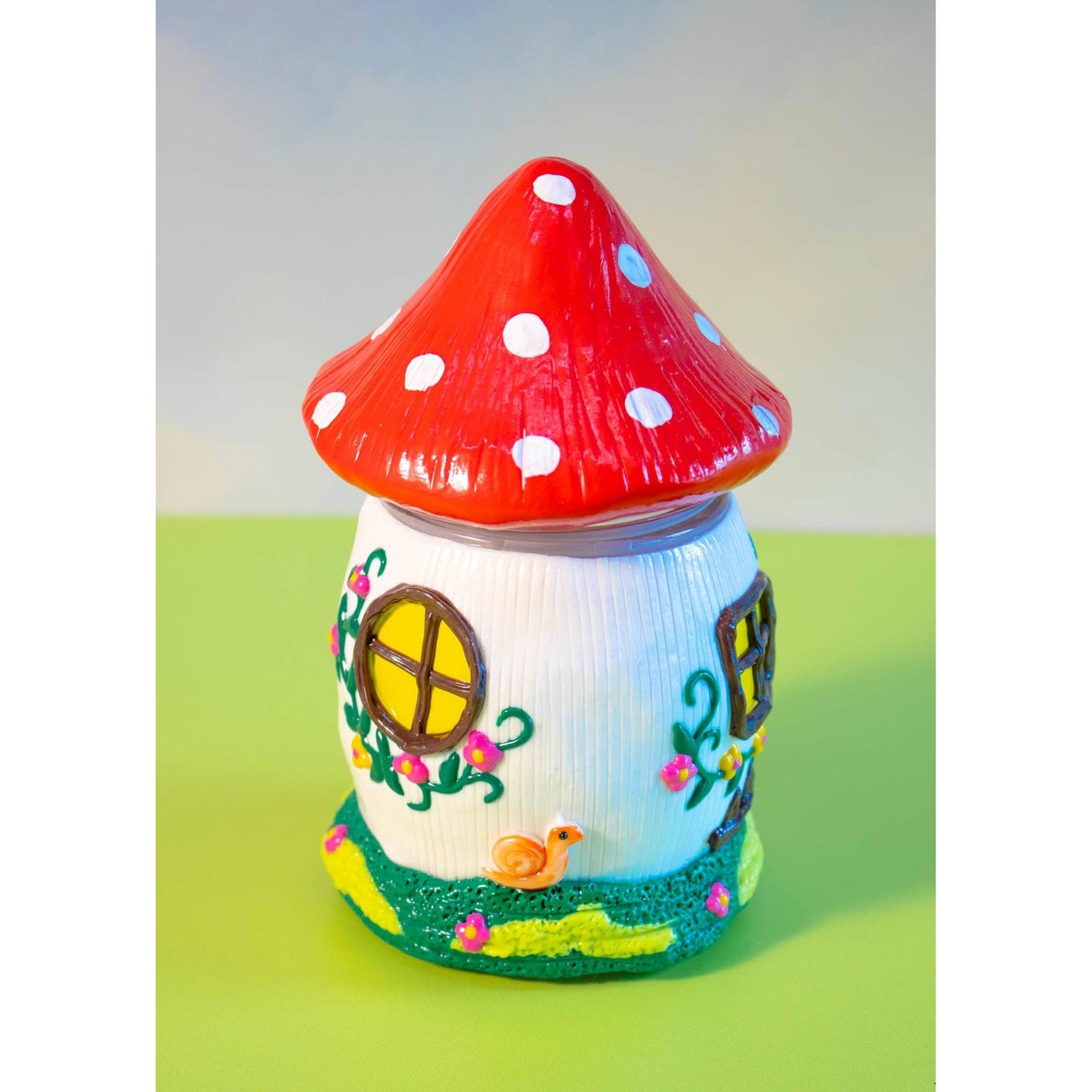 Mushroom House Stash Jar | 3D Shaped Lid Edible Storage Container | 6.25" x 3.5"
