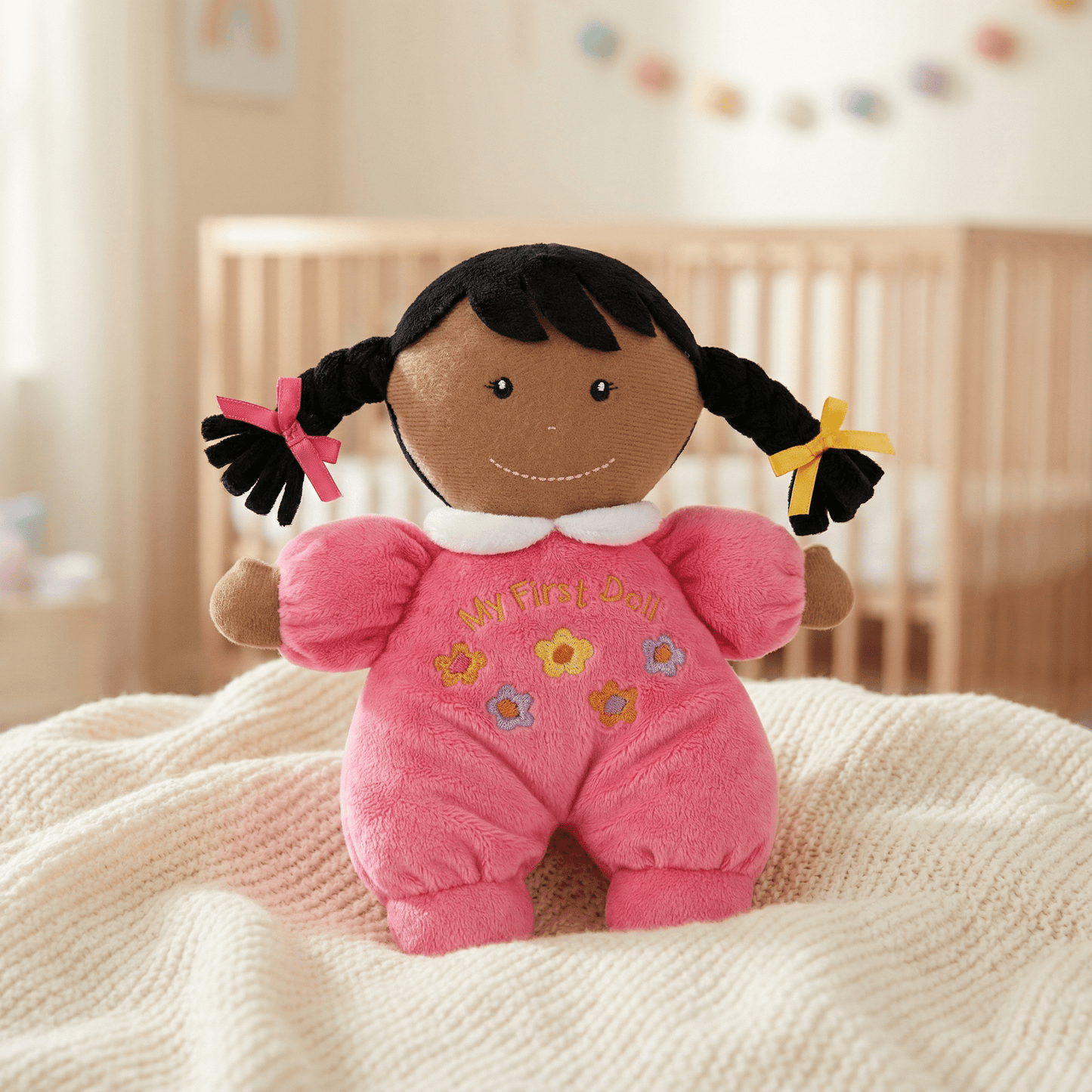 My First Doll in Hot Pink | African-American Soft Plush 8" Doll | Baby Infant Gift 1st Doll