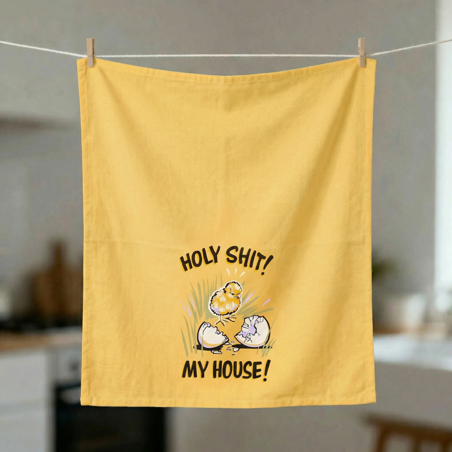 My House Kitchen Towel | Funny Easter Chick Dish Towel | Yellow Cotton Easter Kitchen Decor