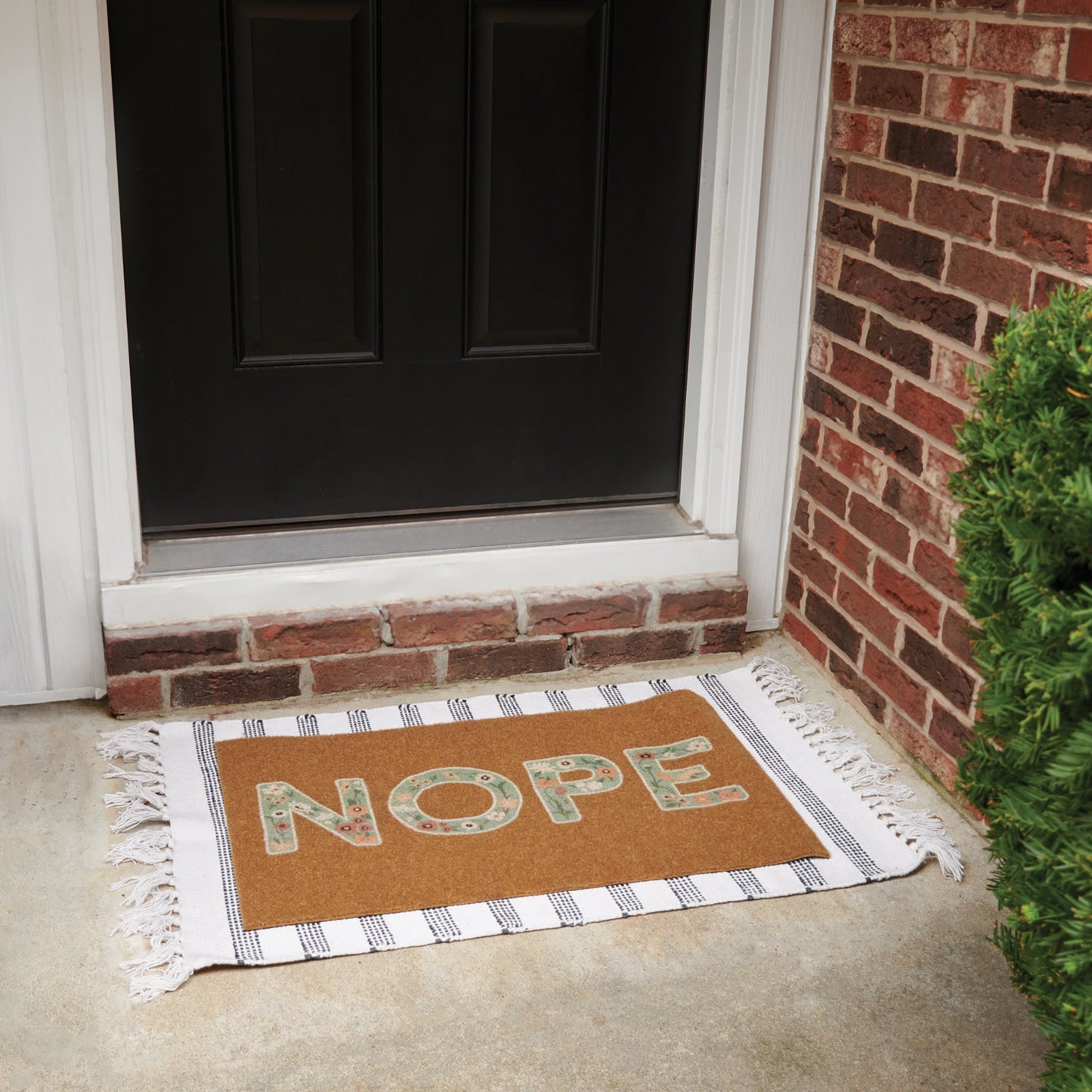 NOPE Floral Doormat Rug | Skid-resistant backing | Indoor/Outdoor Mat | 30" x 18"